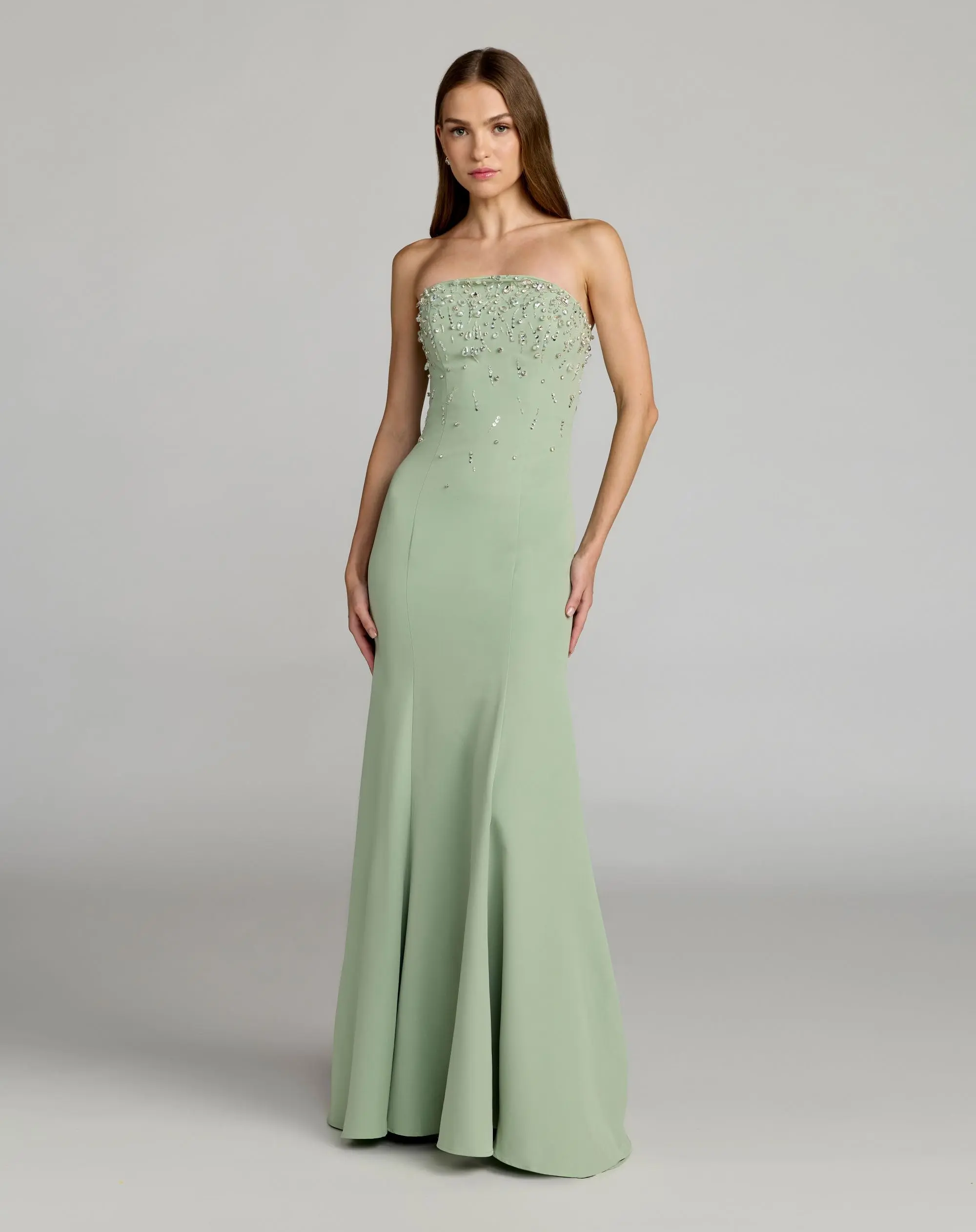 Green Strapless Embellished Crepe Mermaid Gown - Special Events Unlimited