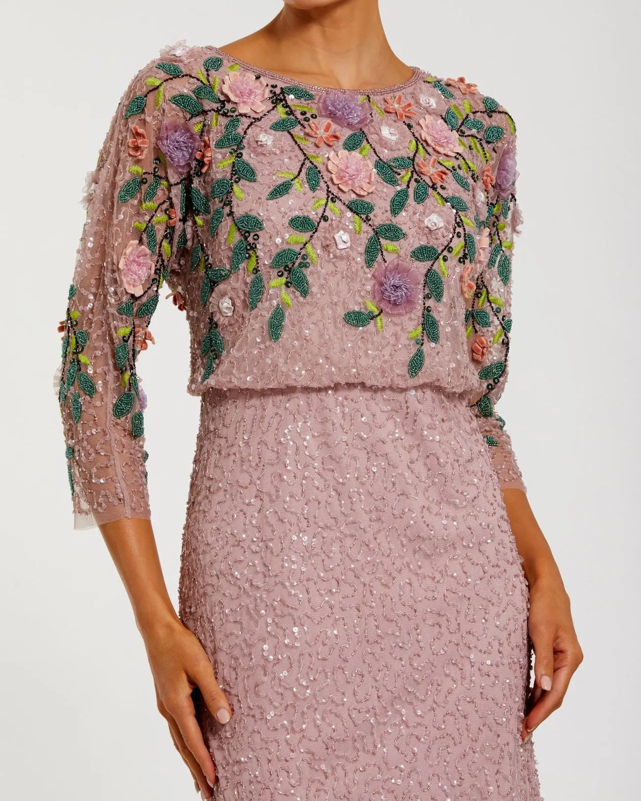 Purple Floral Embellished Long Sleeve Gown - Special Events Unlimited