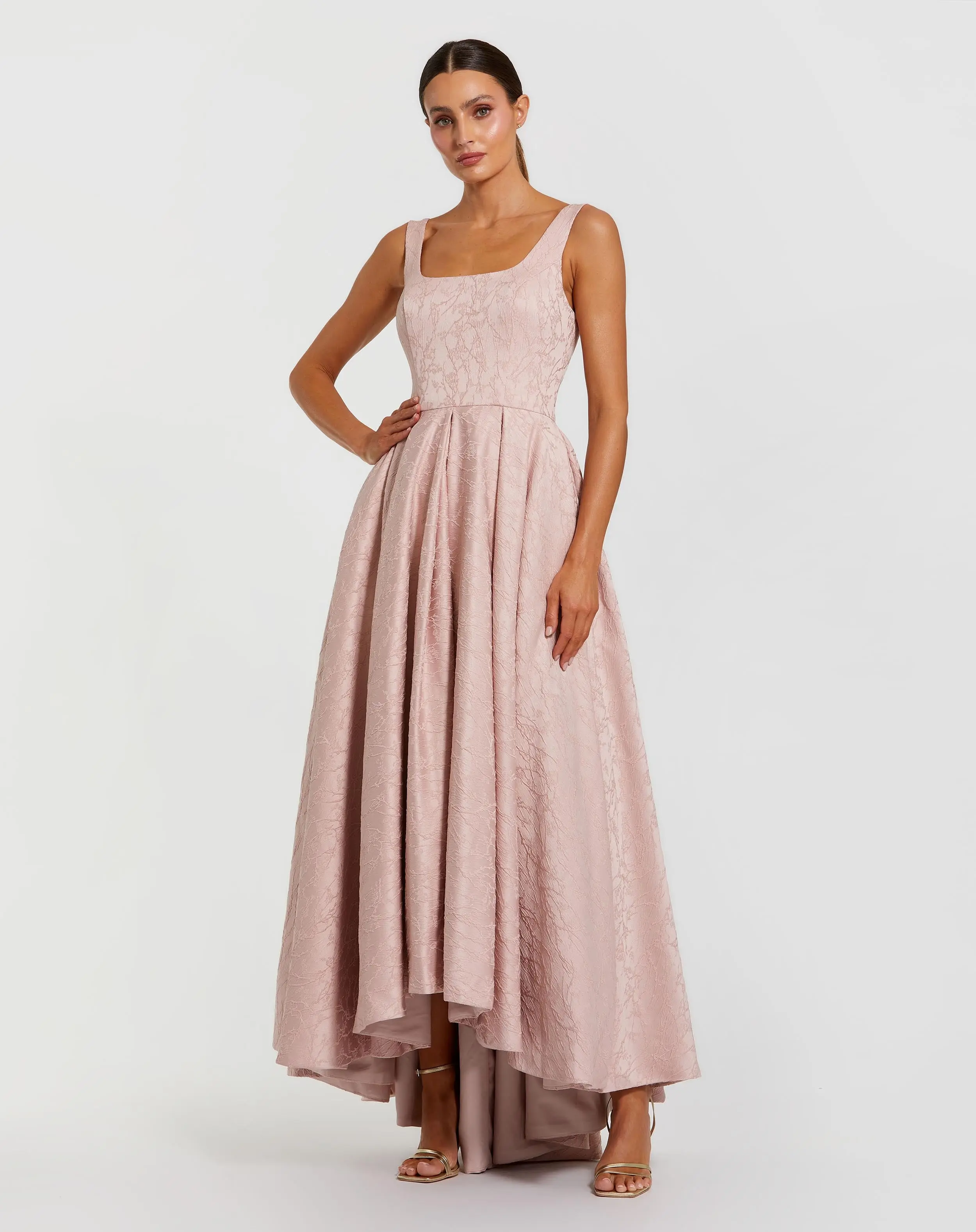 Pink Sleeveless Square Neck High Low Gown - Special Events Unlimited