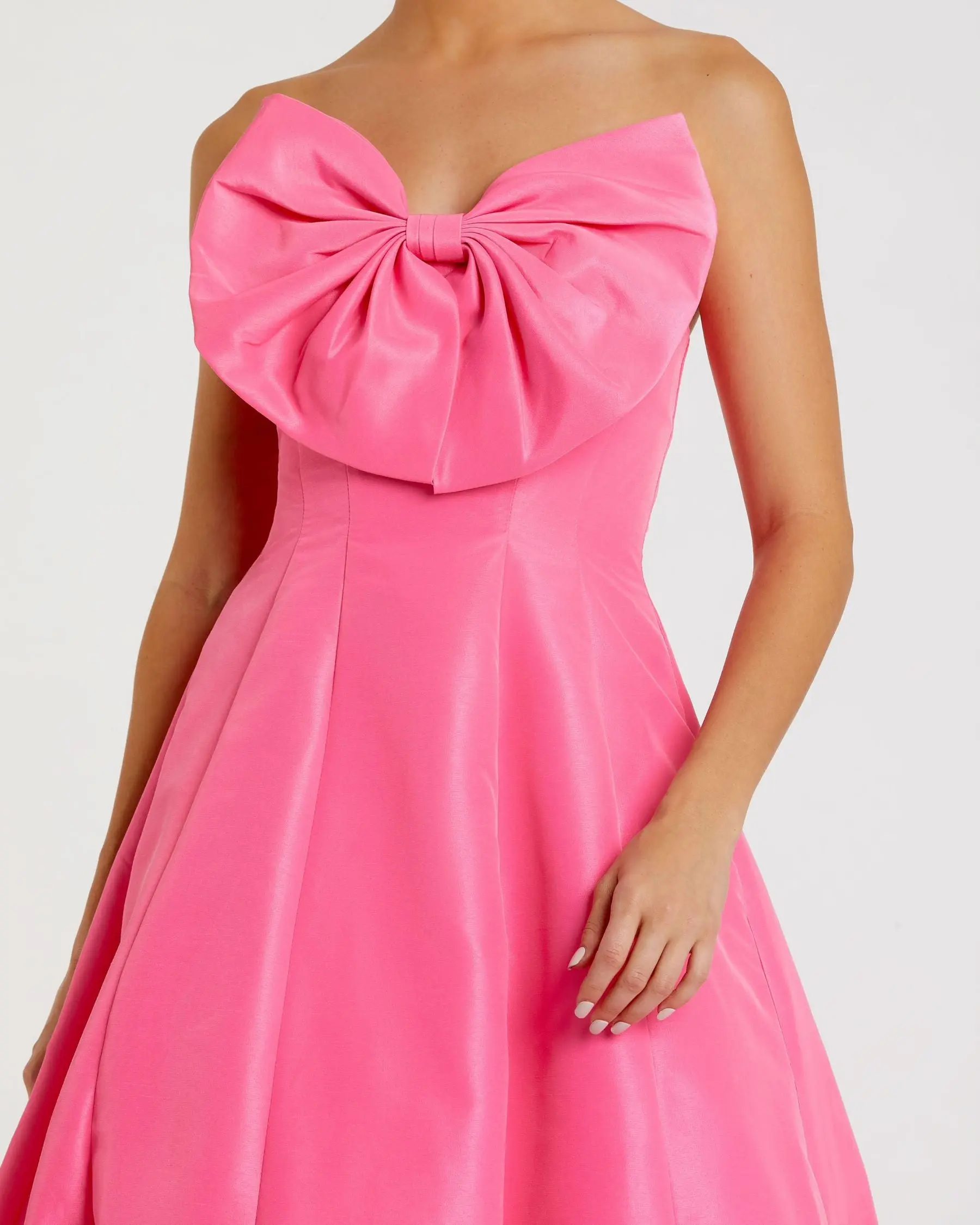 Pink Strapless A-Line Tea Length Statement Bow Dress - Special Events Unlimited