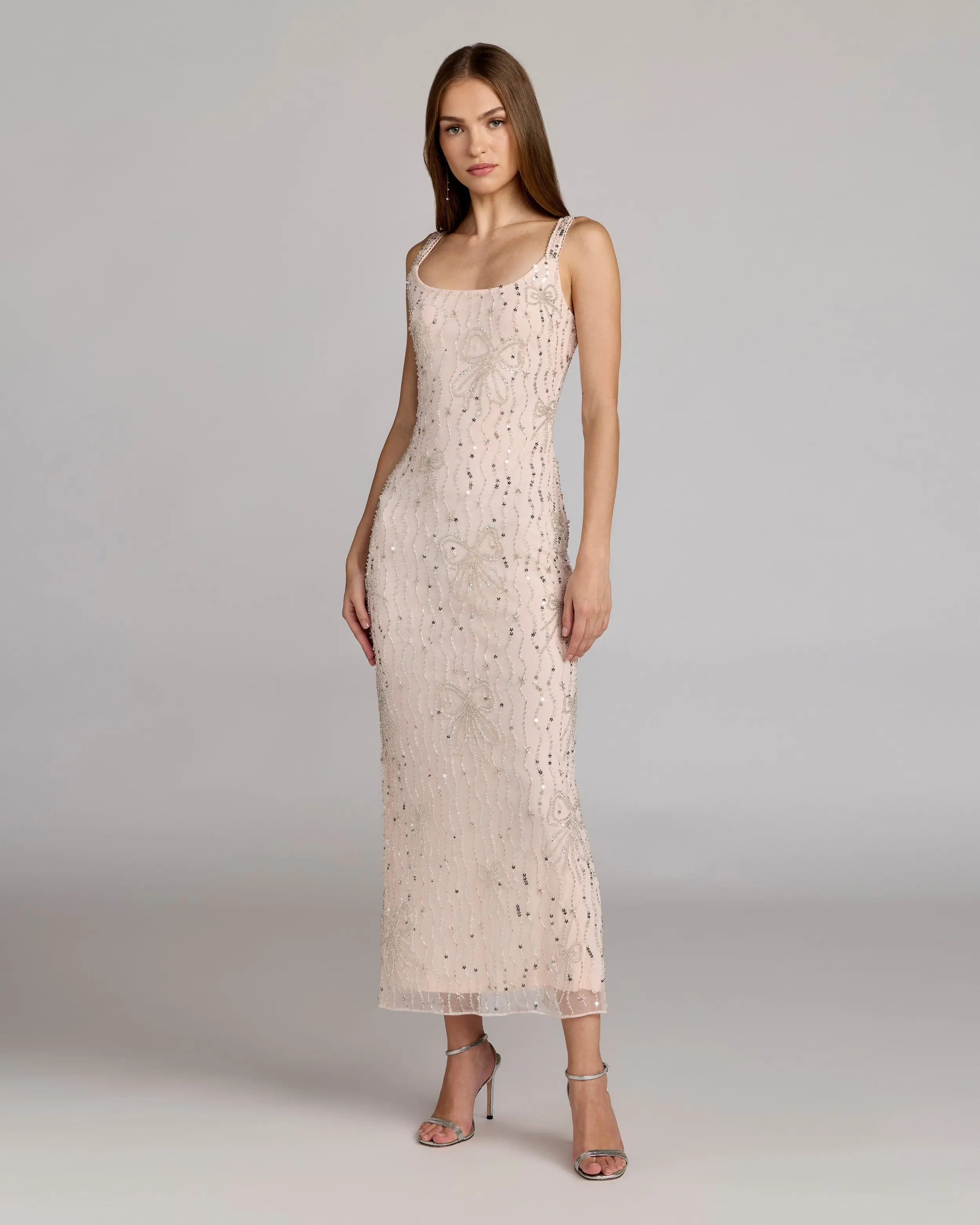Pink Beaded Bow Embellished Midi Dress - Special Events Unlimited