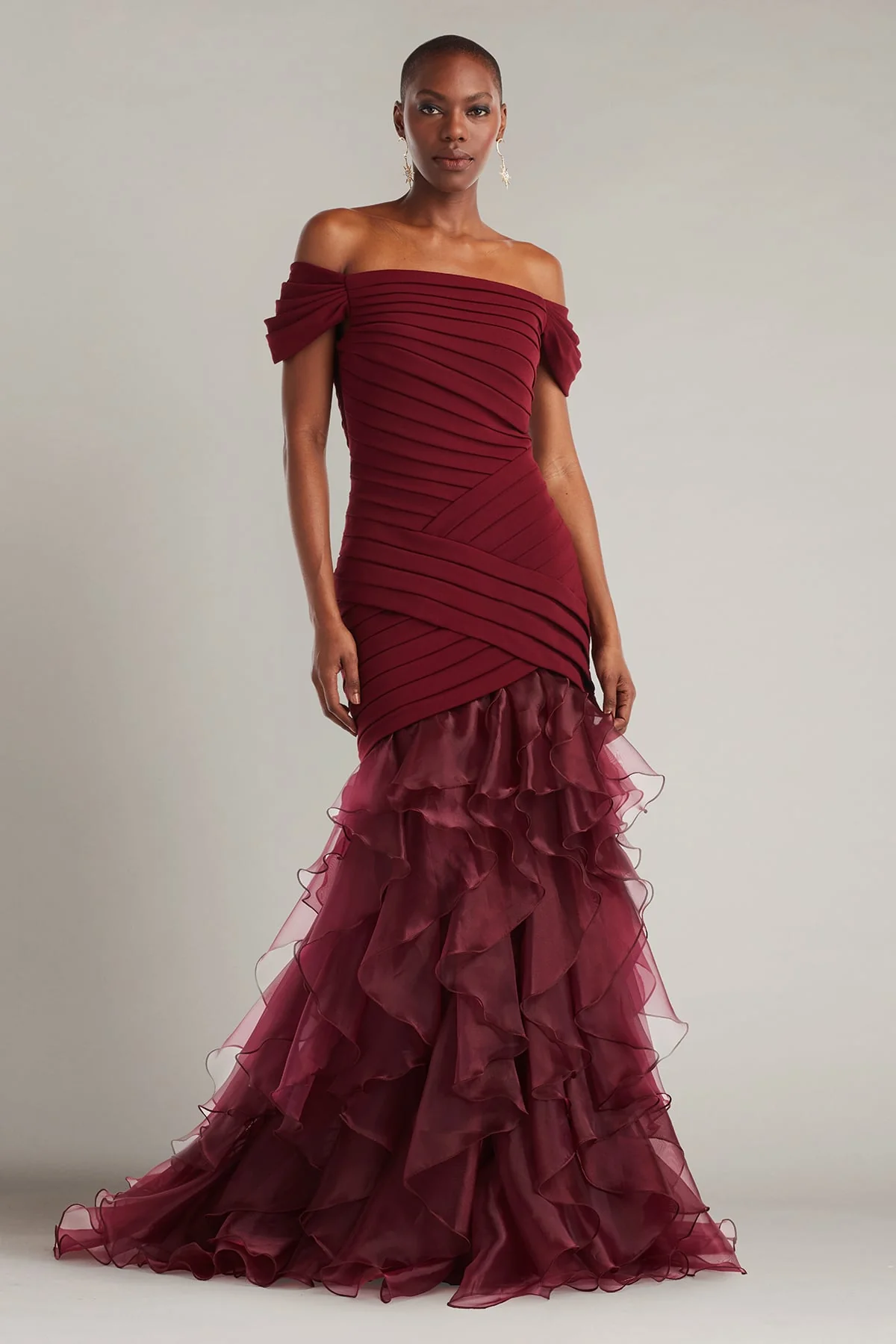 Vail Shutter-Pleated Crepe and Organza Gown - Special Events Unlimited