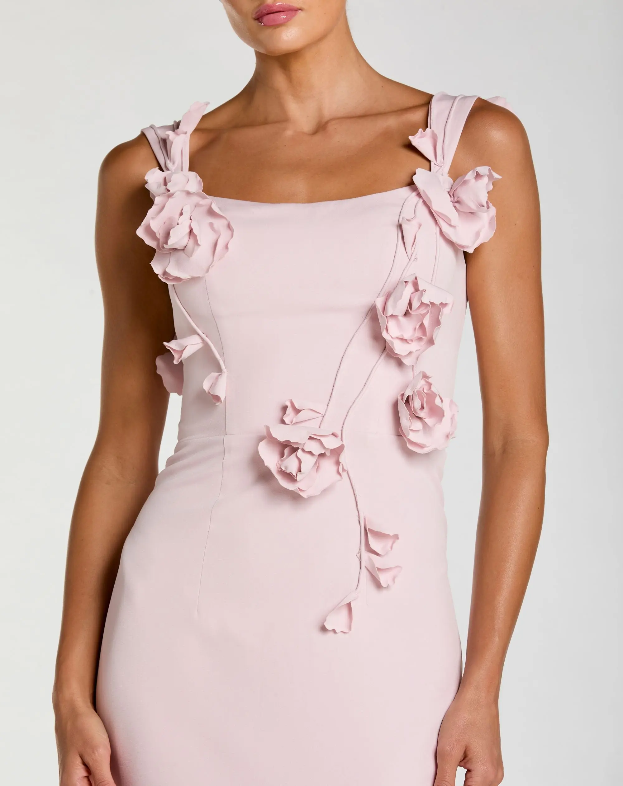 Pink Sleeveless Crepe Column Gown With Floral Detail - Special Events Unlimited
