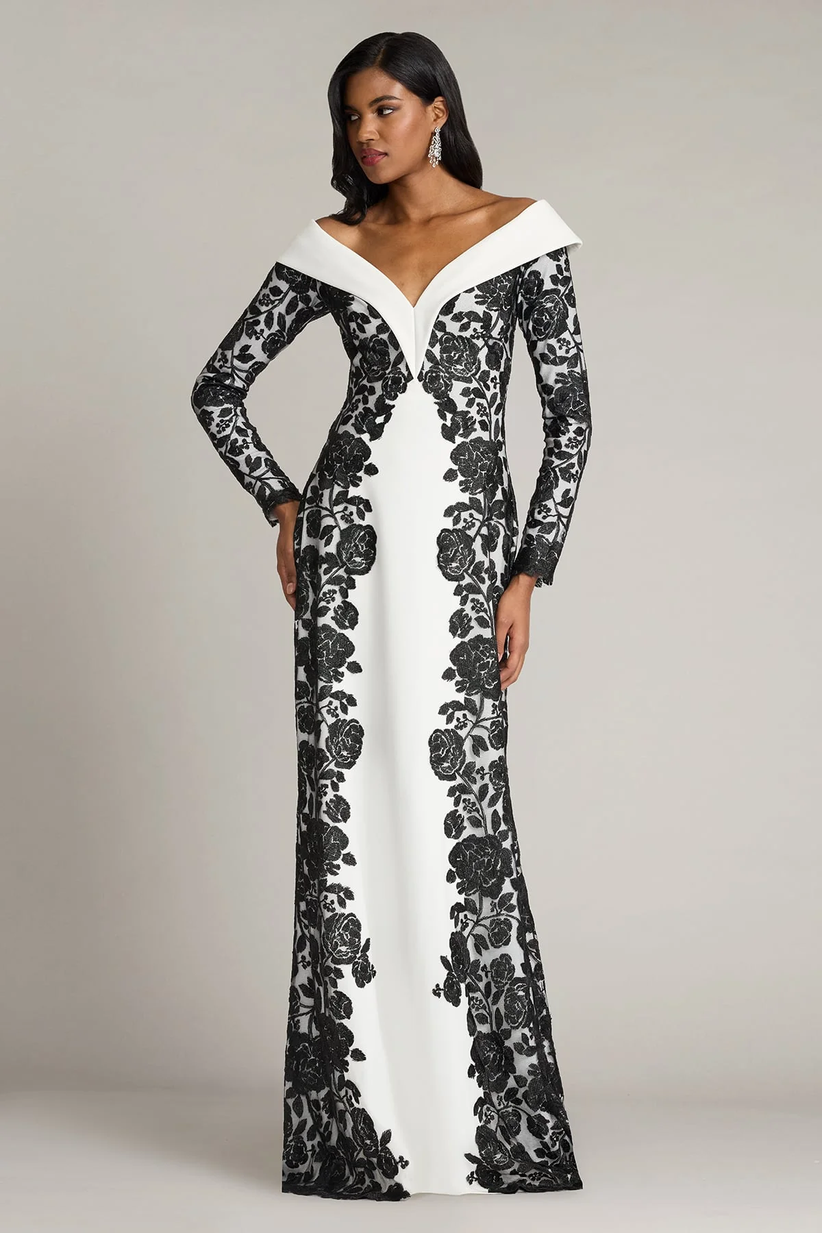 Melara Off-Shoulder Embroidered Crepe Gown - Special Events Unlimited