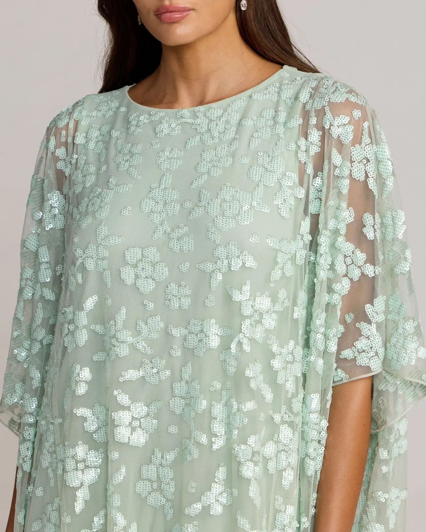 Green Sequin Floral Kaftan Gown - Special Events Unlimited