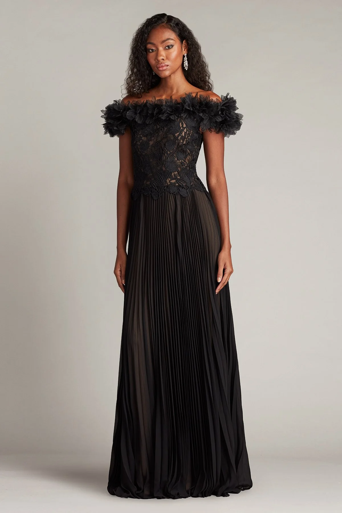 Margaux Off-Shoulder Floral Ruffle Trim Gown - Special Events Unlimited