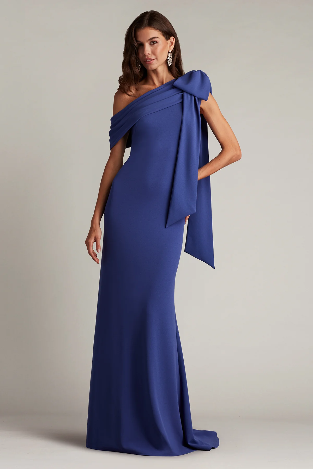 Cassia Bow-Shoulder Crepe Gown - Special Events Unlimited