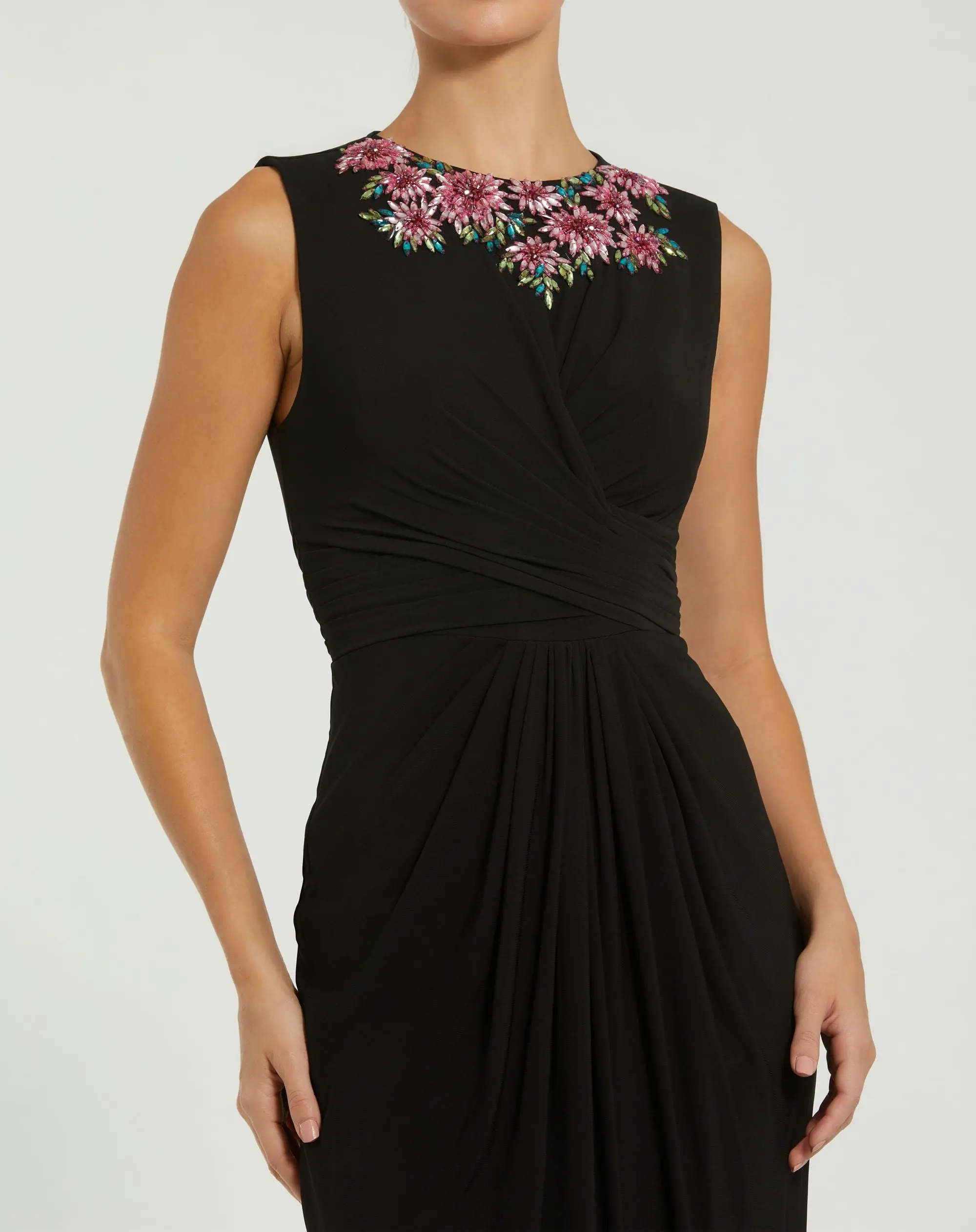 Black Jersey Twist Gown With Embellished Neckline - Special Events Unlimited