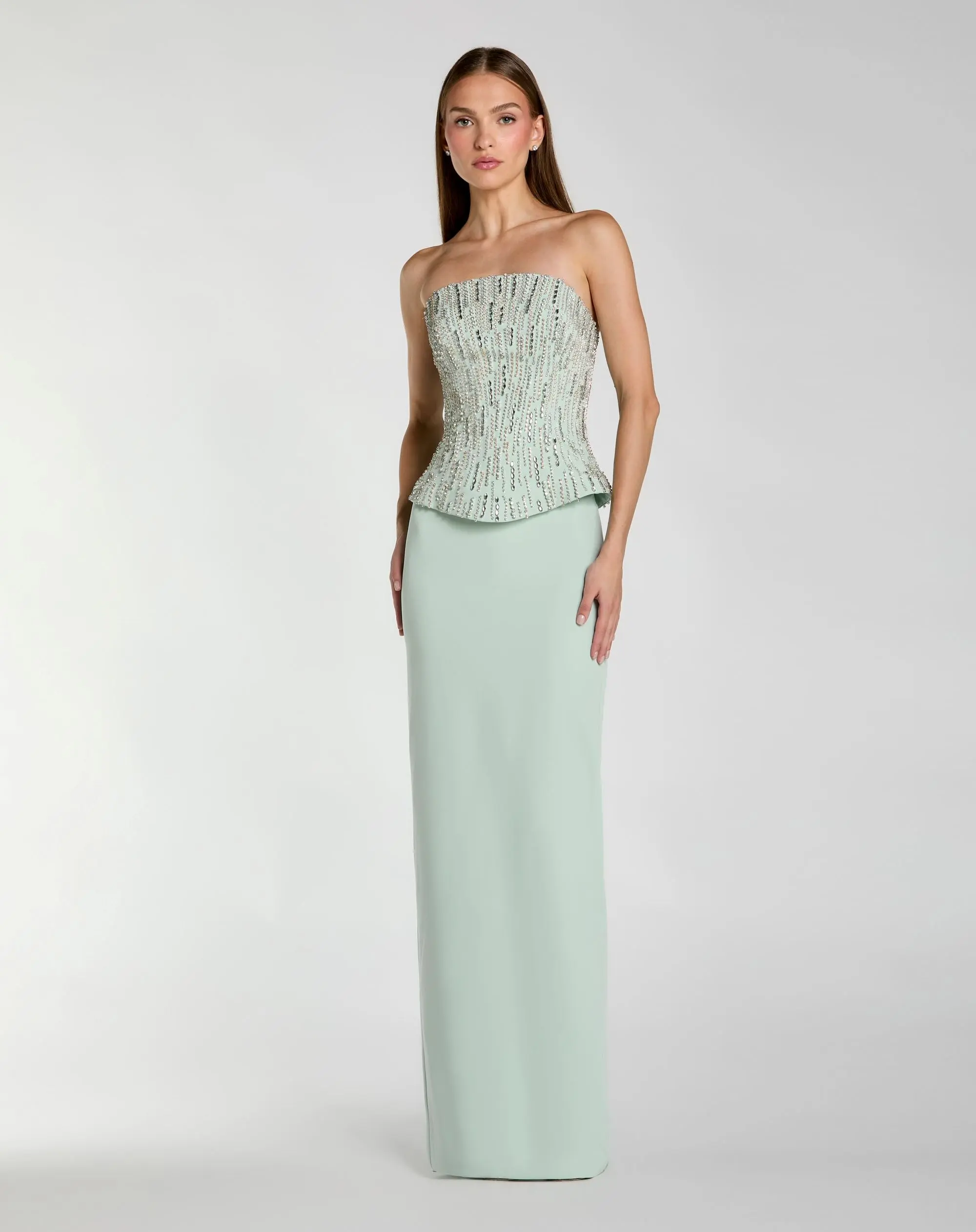 Green Embellished Crepe Strapless Column Gown - Special Events Unlimited
