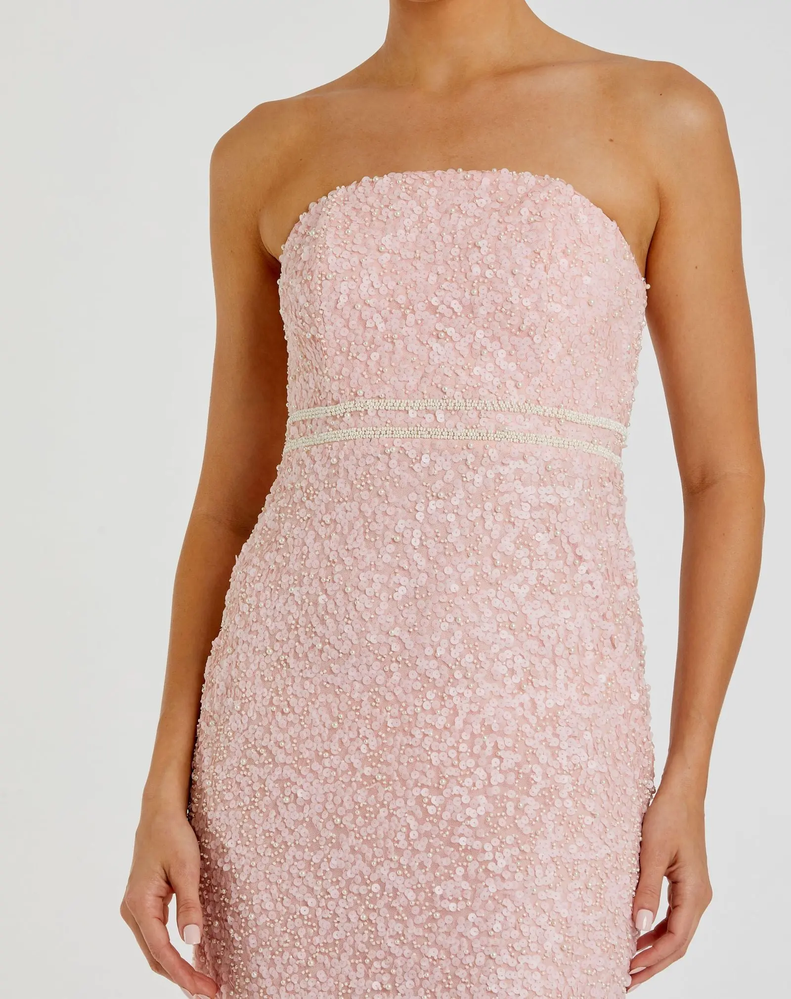 Pink Pearl Embellished Strapless Midi Dress - Special Events Unlimited