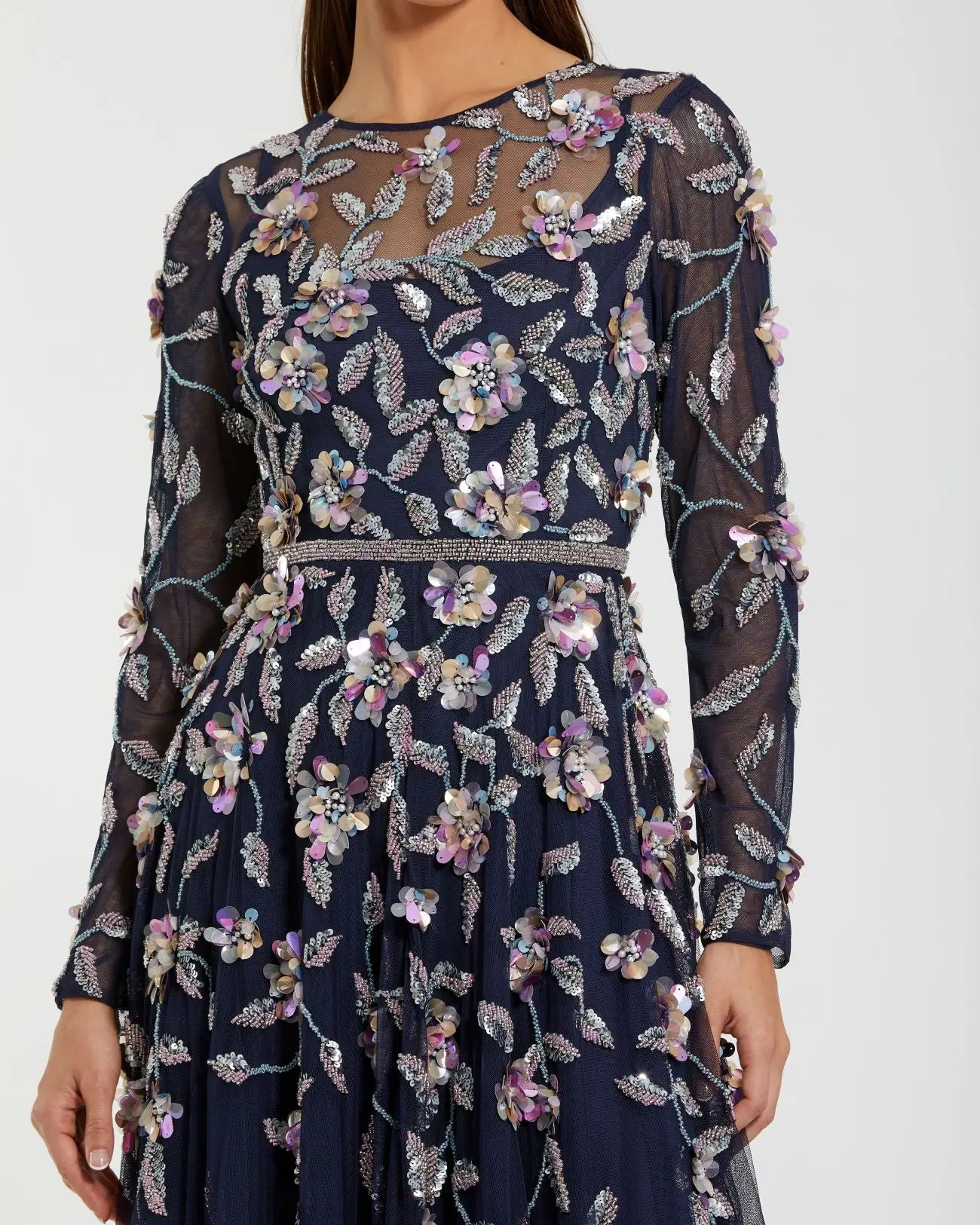 Navy Floral Embellished Evening Gown - Special Events Unlimited