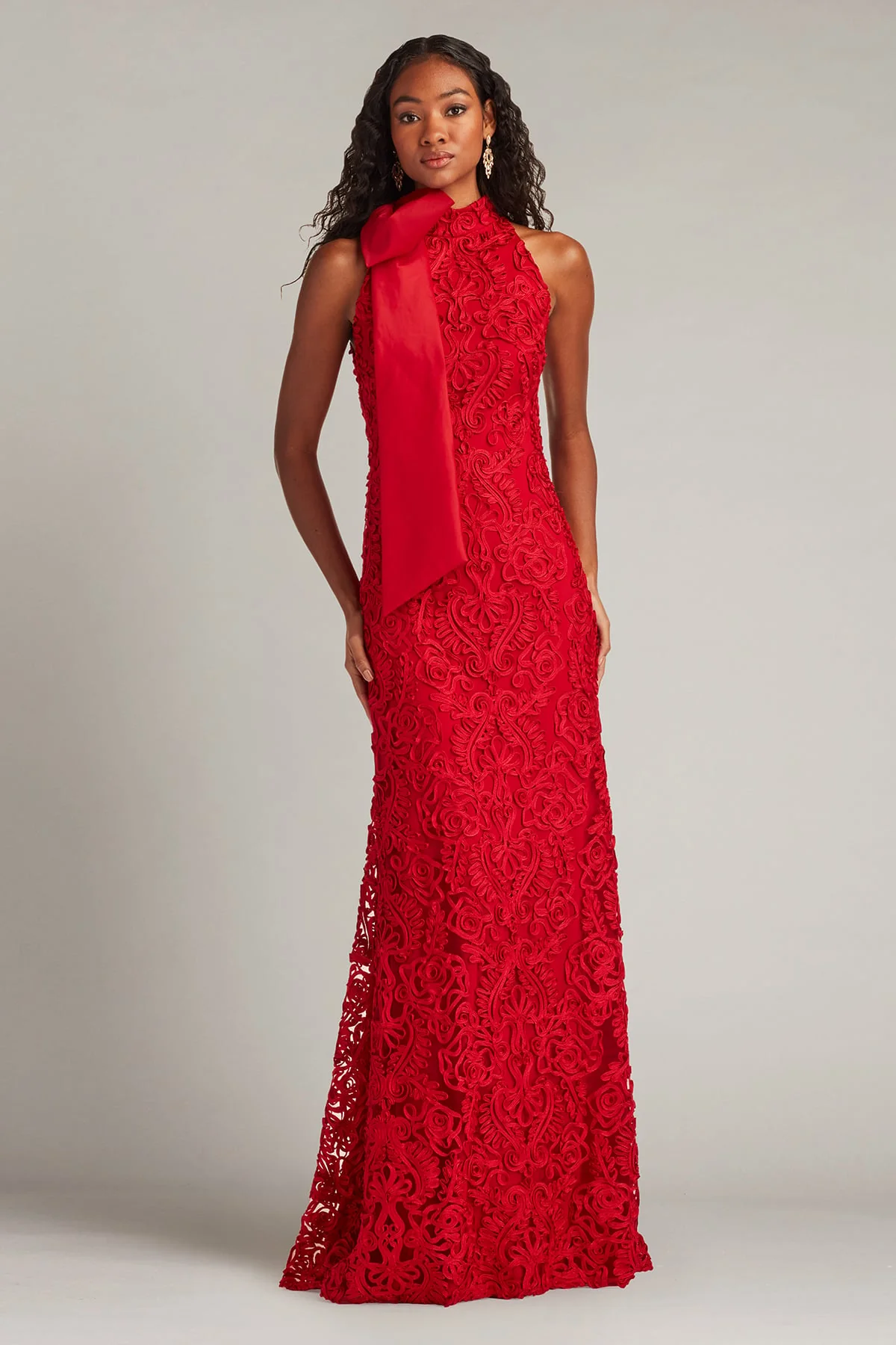 Iria Shoulder Bow Lace Halter Gown - Special Events Unlimited