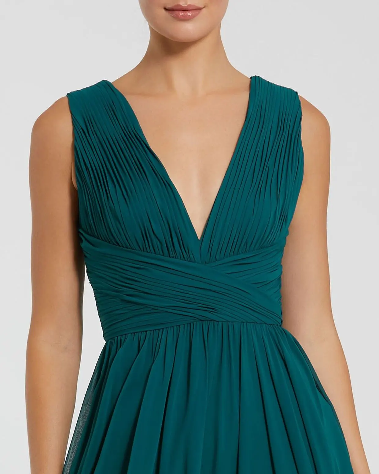 Teal Sleeveless Ruched V Neck Chiffon Gown - Special Events Unlimited