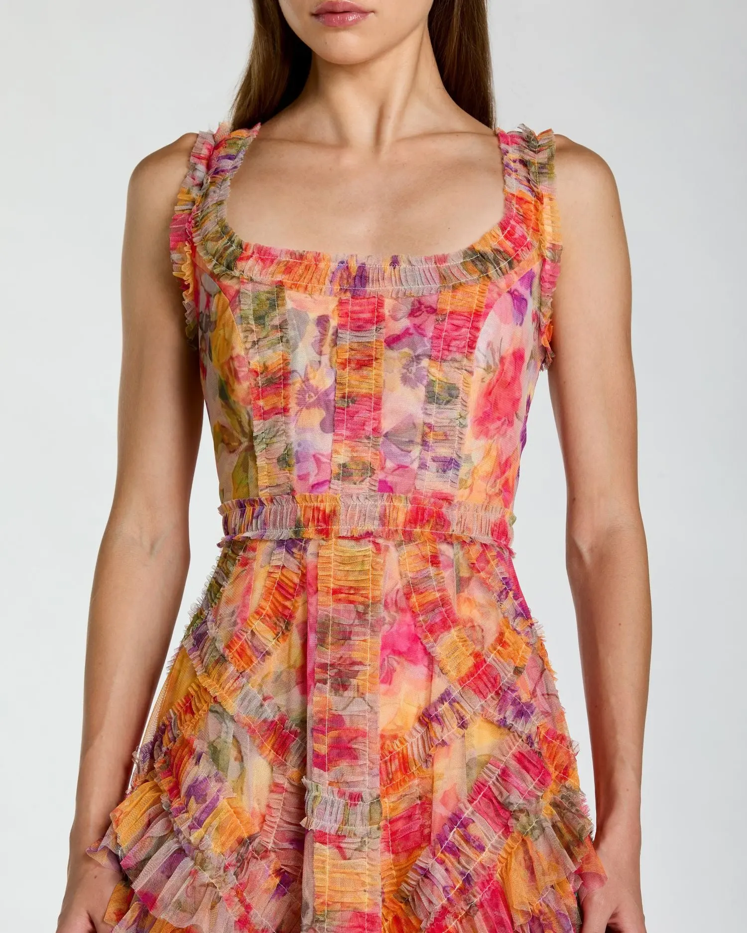 Multicolor Floral Scoop Neck A-Line Ruffle Midi Dress - Special Events Unlimited