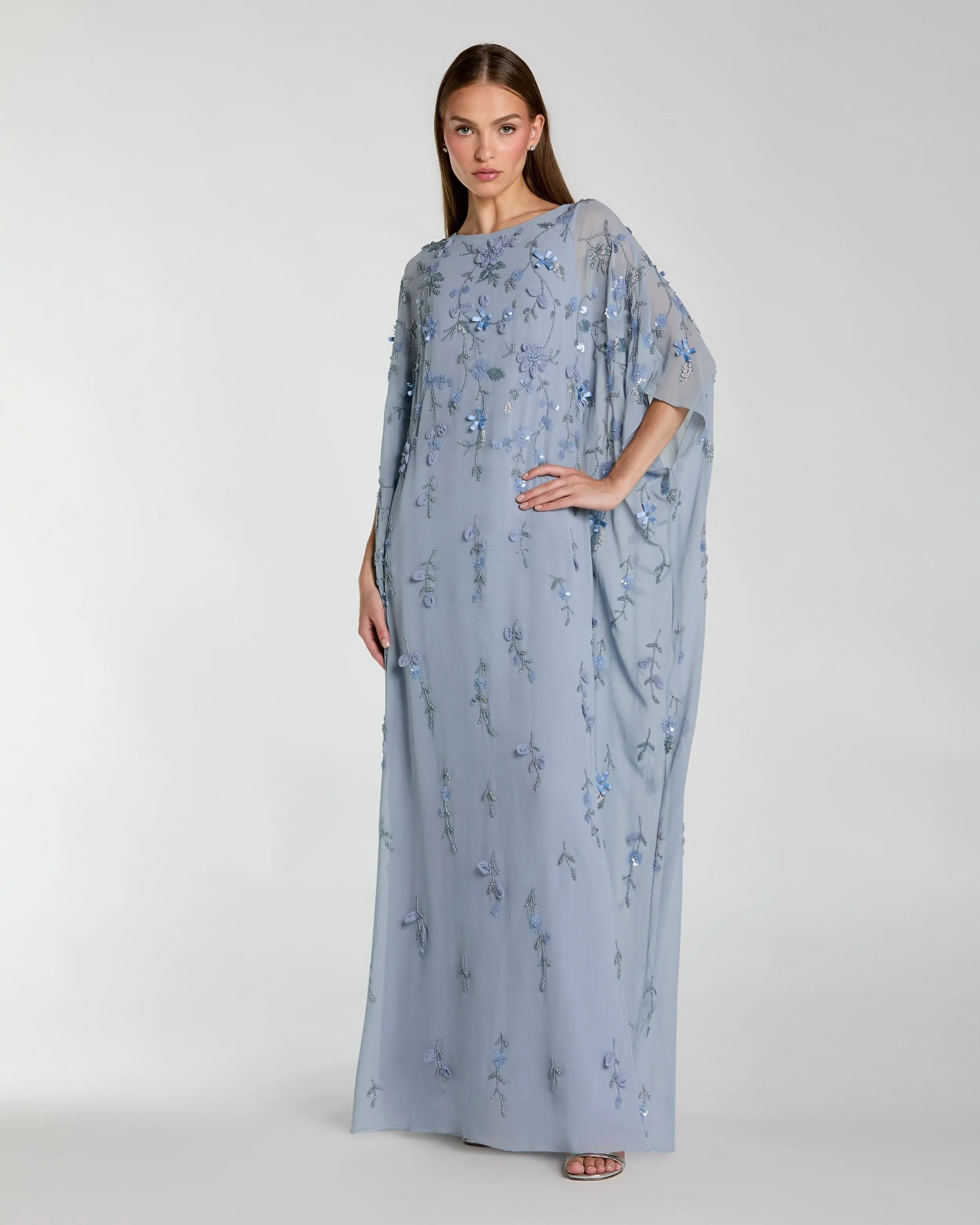 Blue Floral Embellished Kaftan Gown - Special Events Unlimited