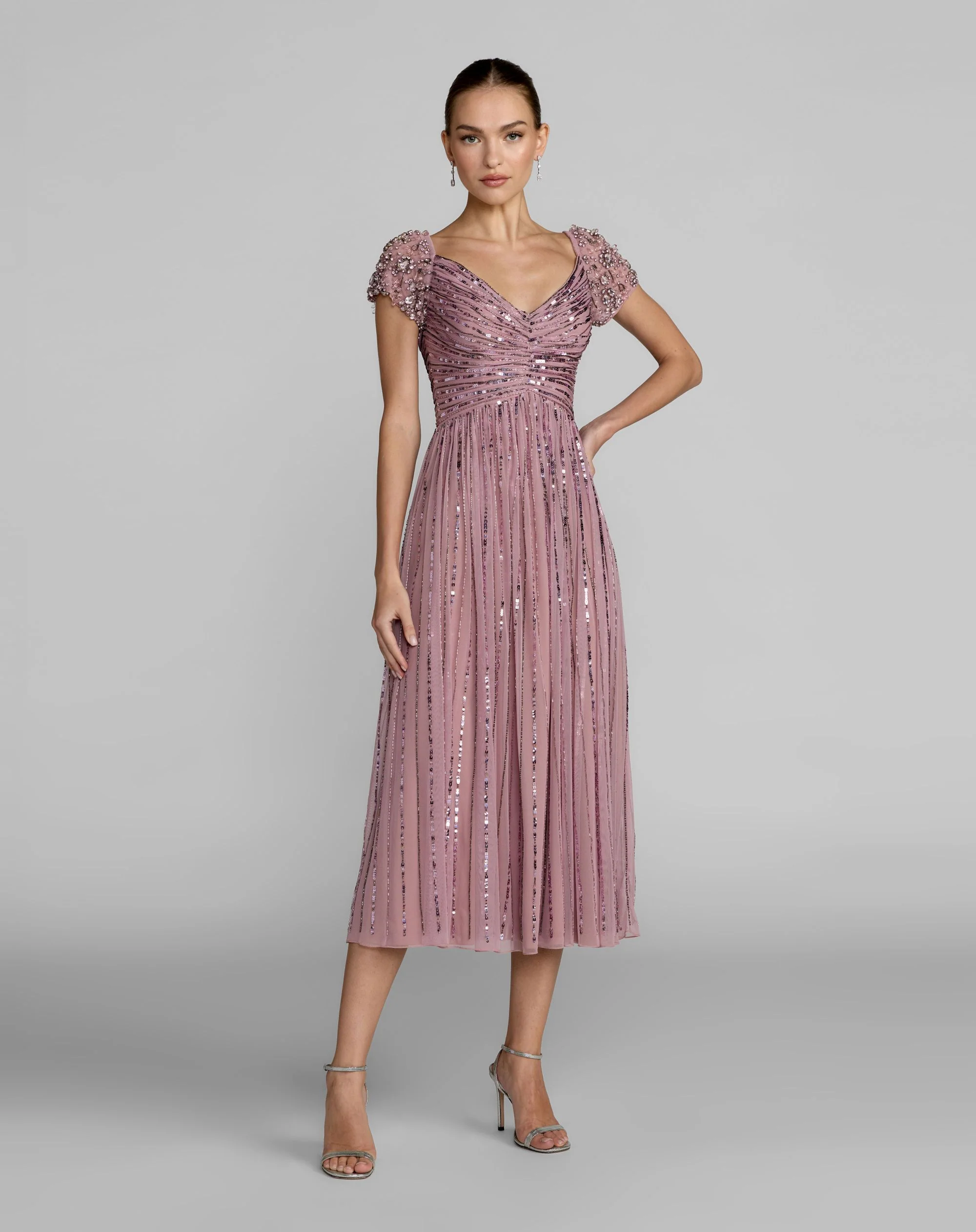 Purple Embellished Cap Sleeve Midi Dress - Special Events Unlimited