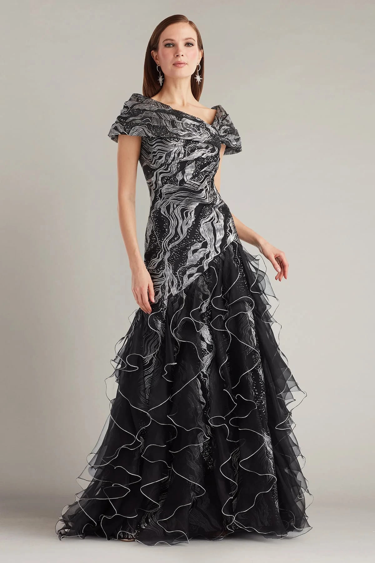 Cosmina Stardust Motif Ruffle Gown - Special Events Unlimited