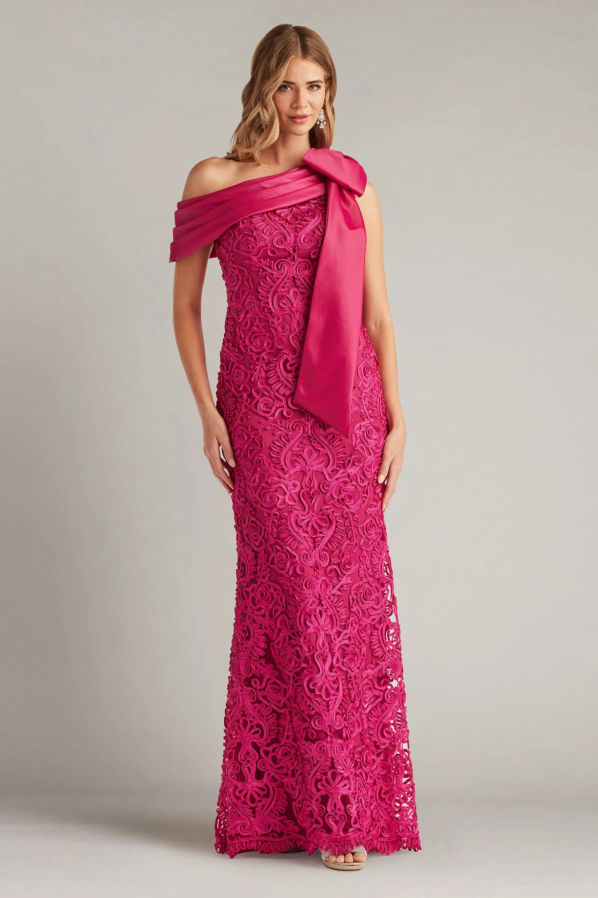 Lorne Embroidered Bow-Shoulder Gown - Special Events Unlimited