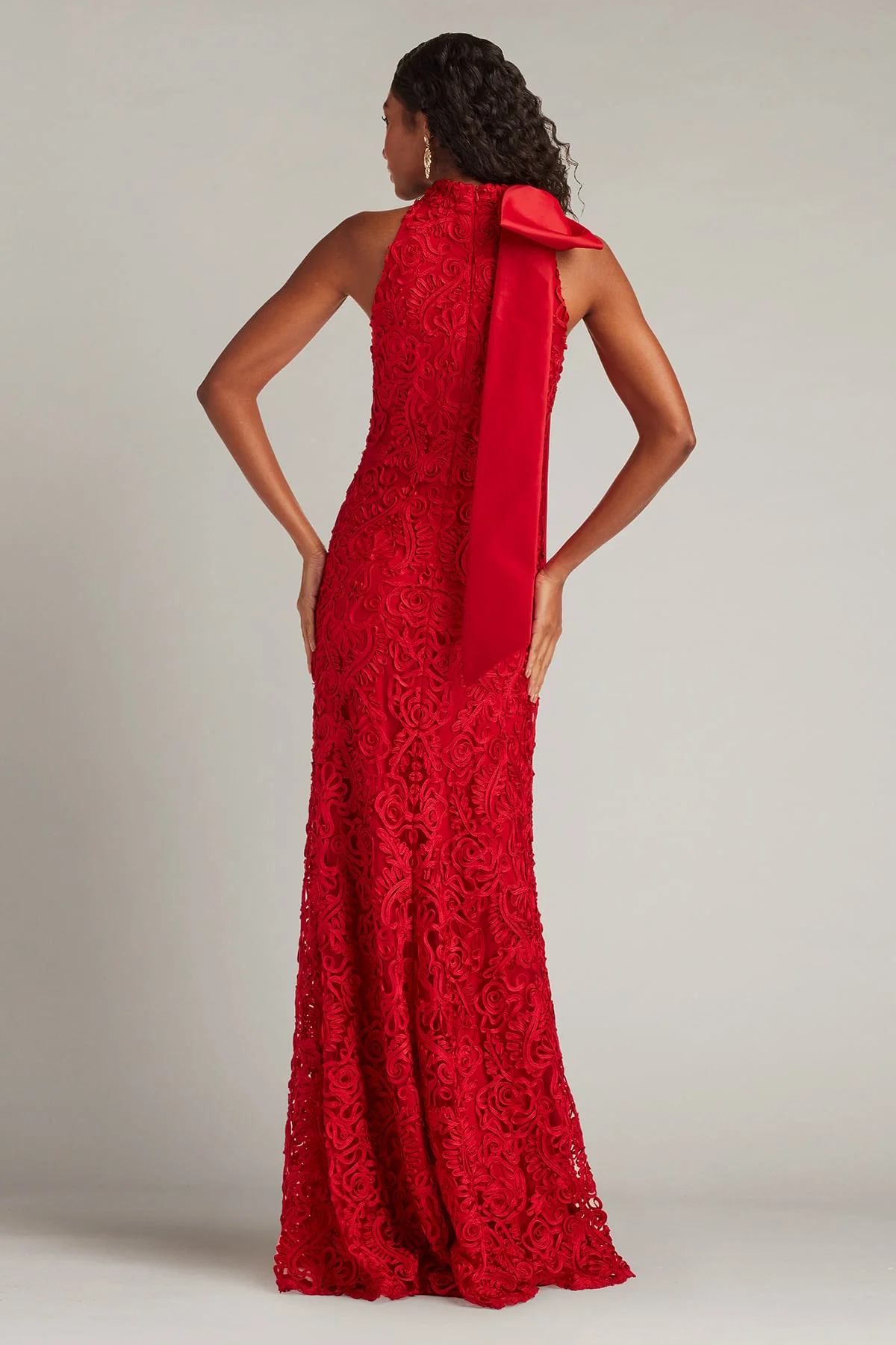 Iria Shoulder Bow Lace Halter Gown - Special Events Unlimited