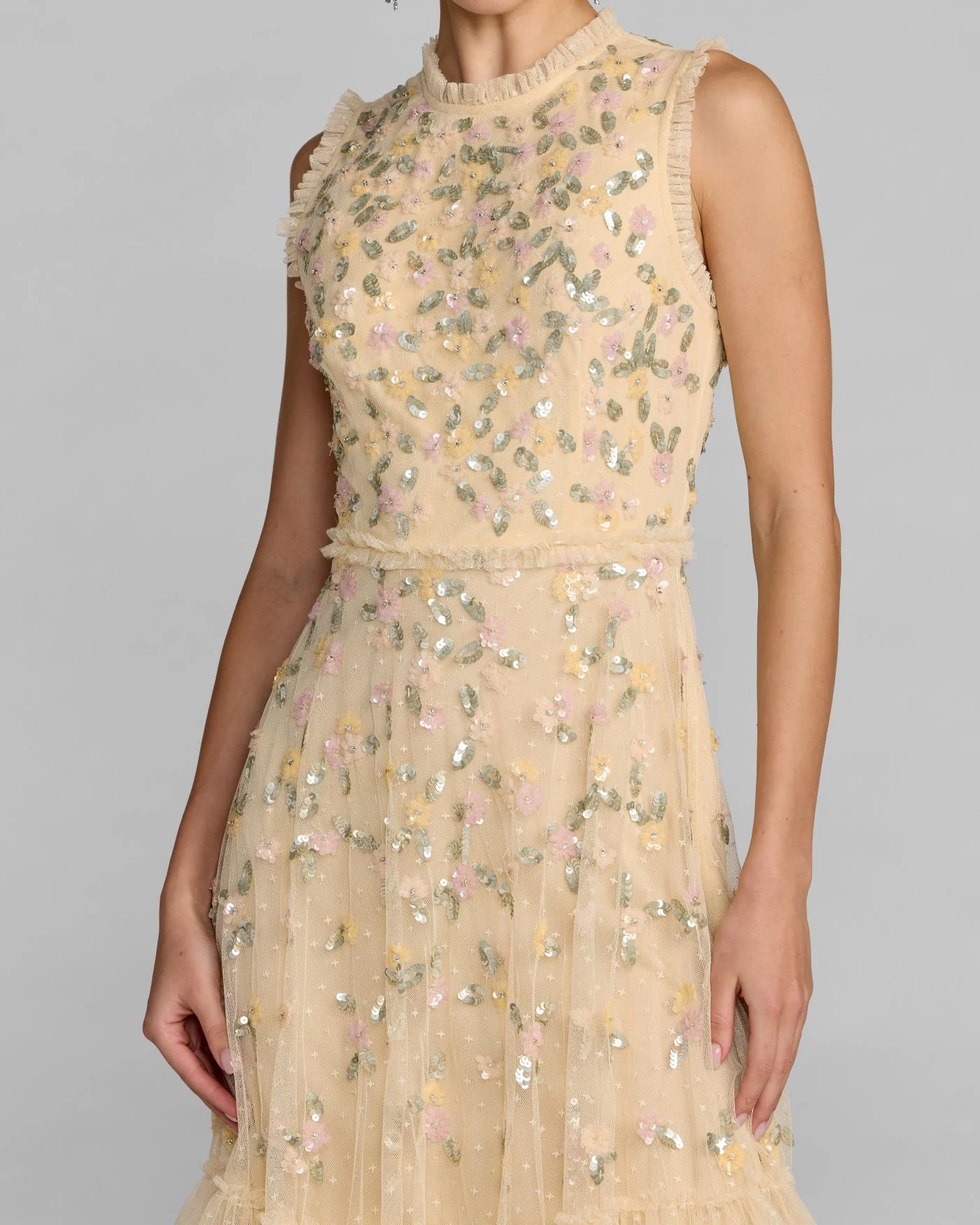 Yellow Sleeveless Sequin Embellished Dress - Special Events Unlimited