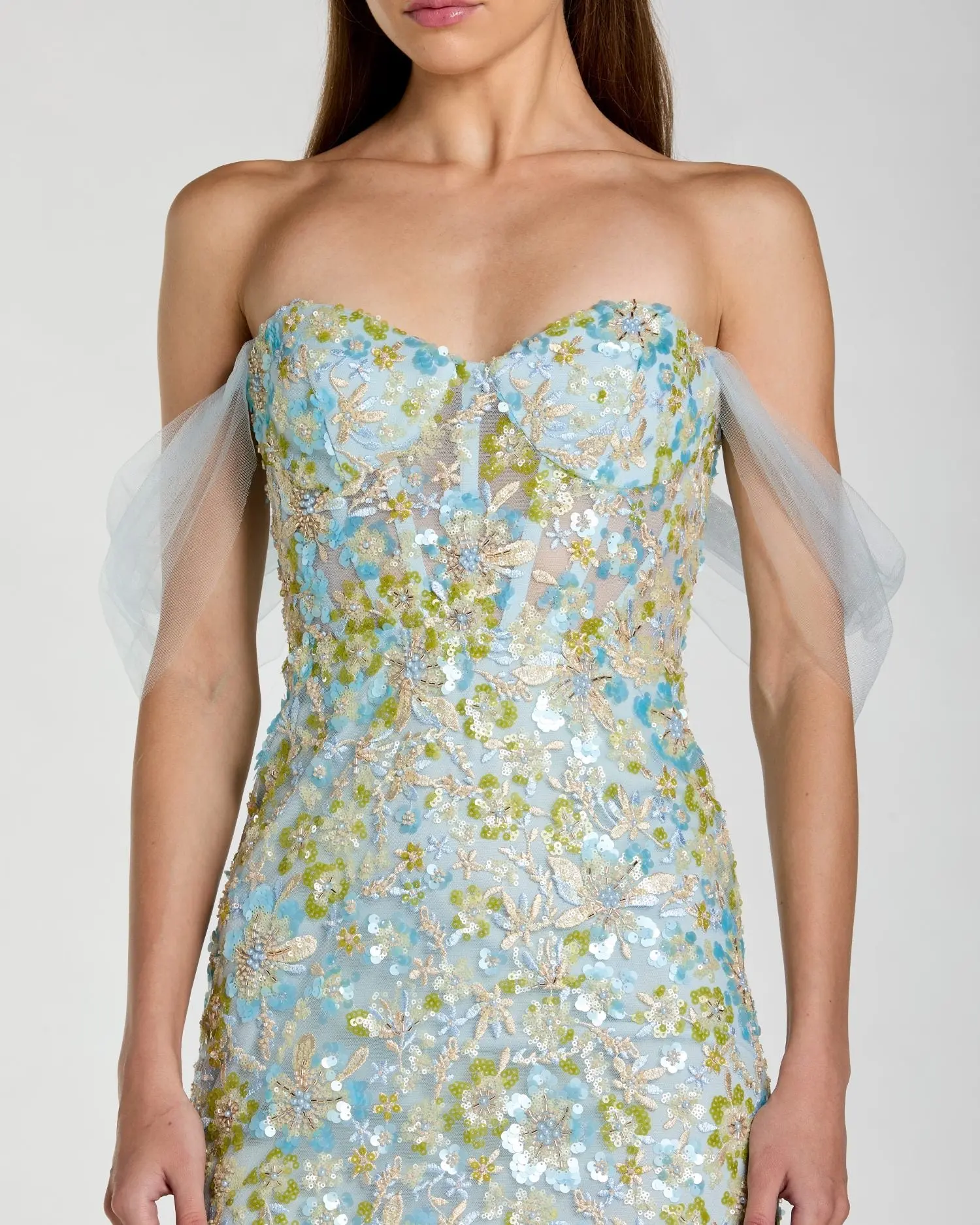Blue Embellished Sweetheart Corset Trumpet Gown - Special Events Unlimited