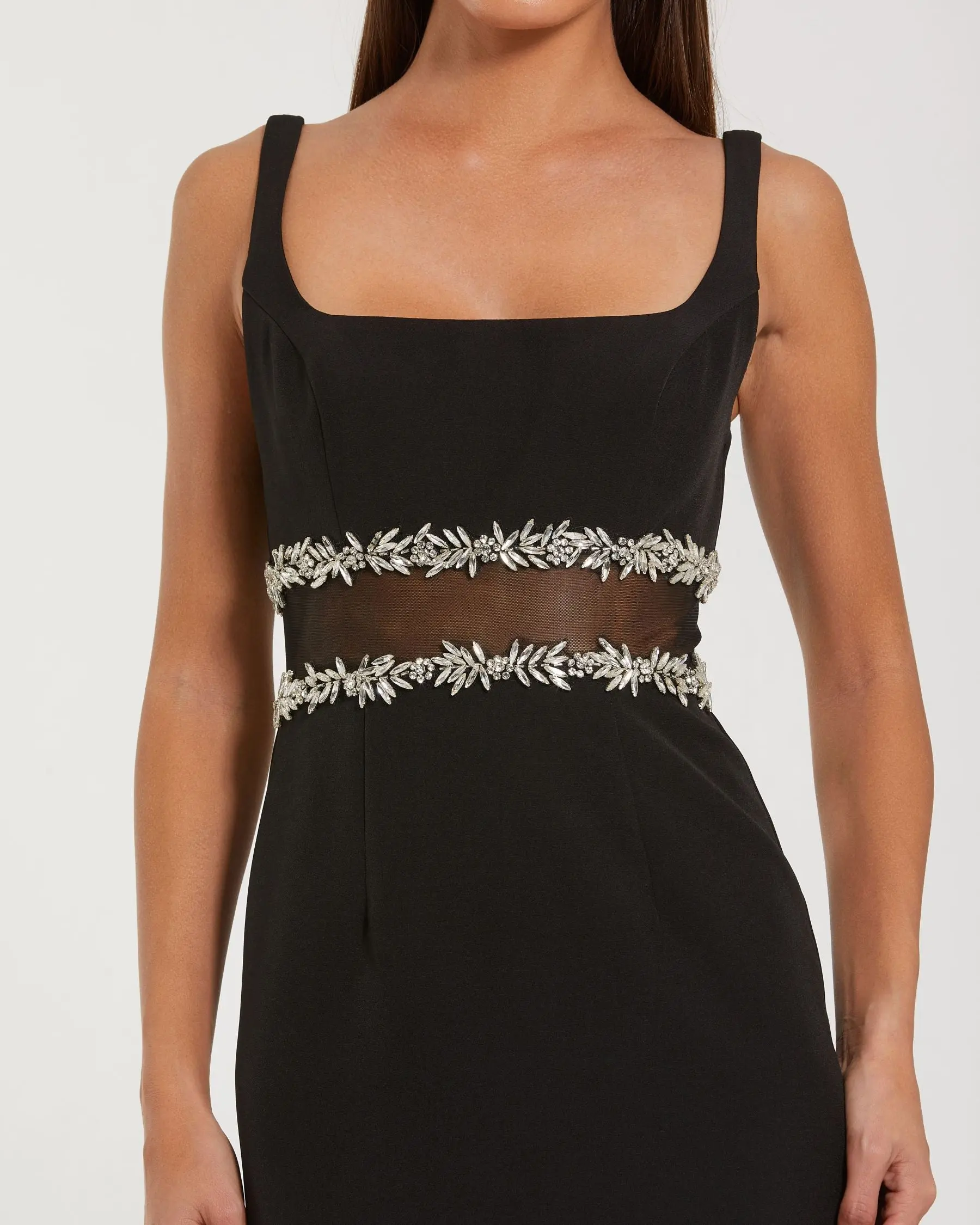 Black Crepe Ruffle Hem Midi Dress With Jewel Detail - Special Events Unlimited