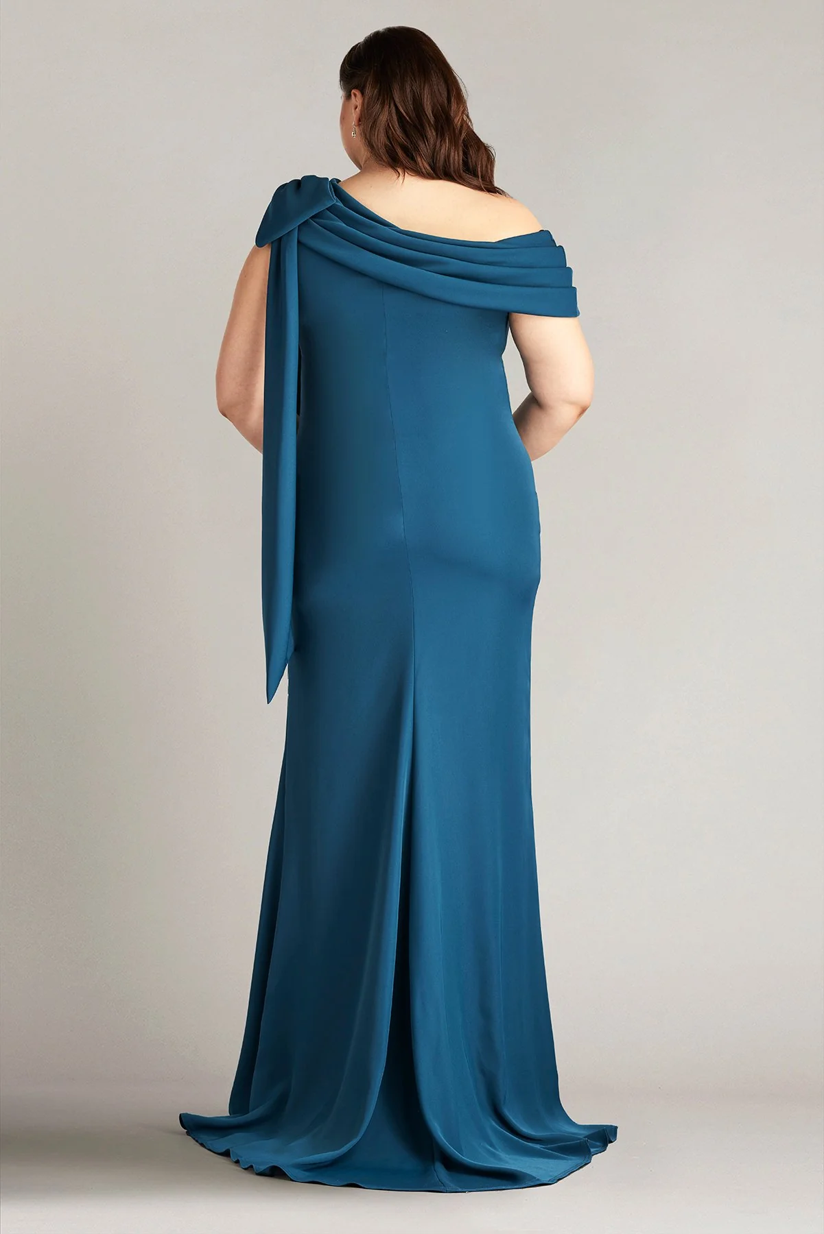 Cassia Bow-Shoulder Crepe Gown - PLUS SIZE - Special Events Unlimited