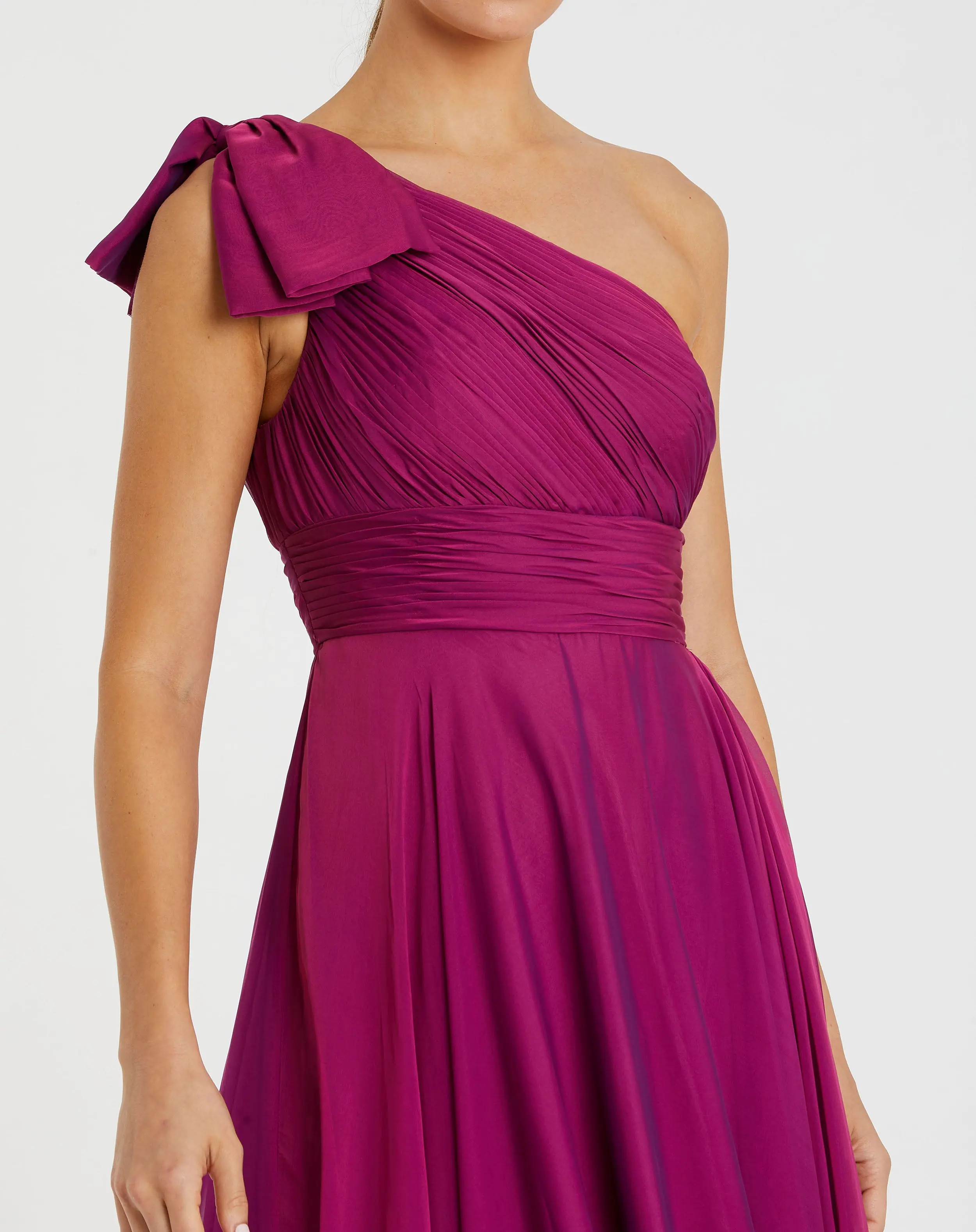 Purple Sleeveless One Shoulder Pleated Gown - Special Events Unlimited