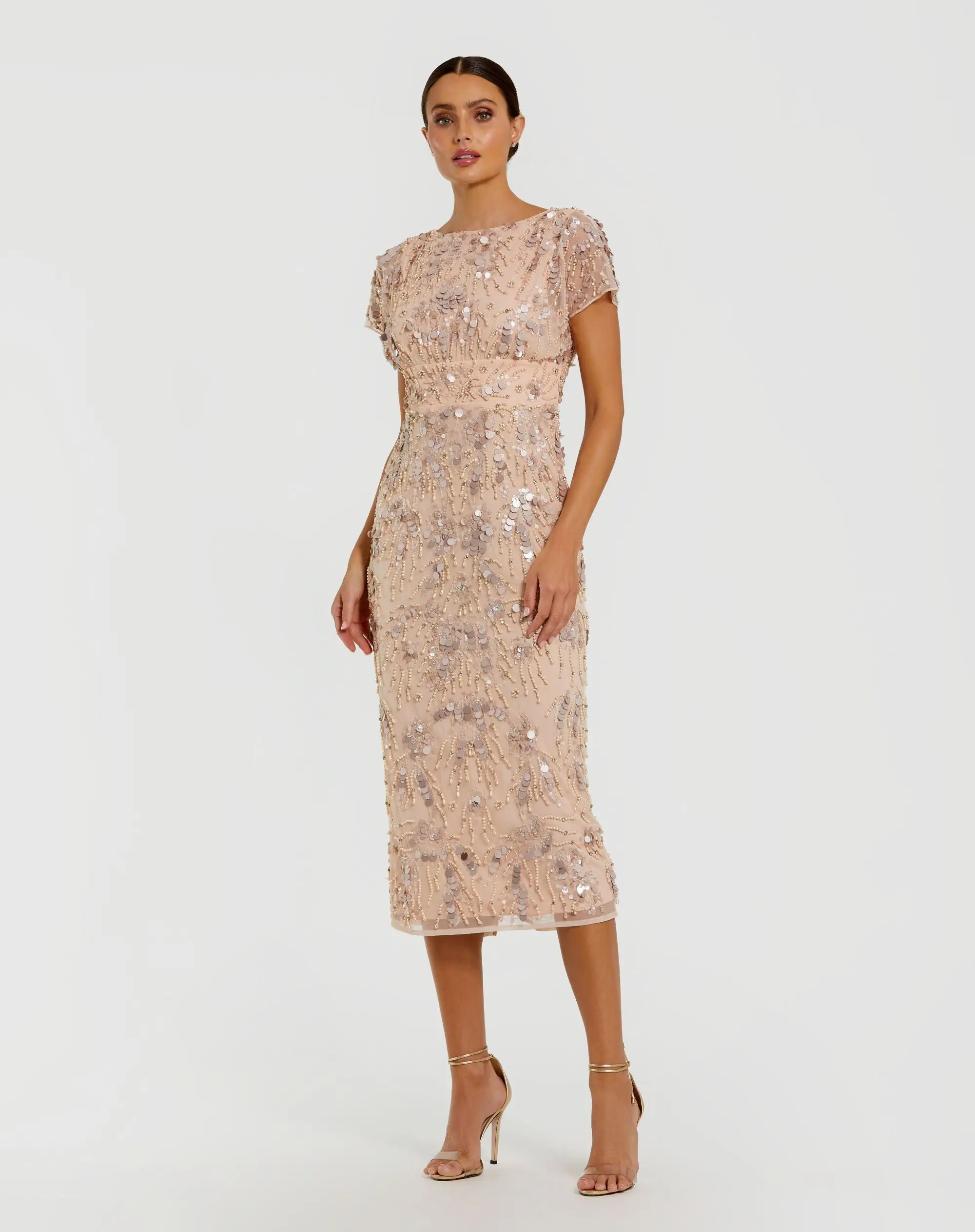 Pink Embellished Cap Sleeve Midi Dress - Special Events Unlimited