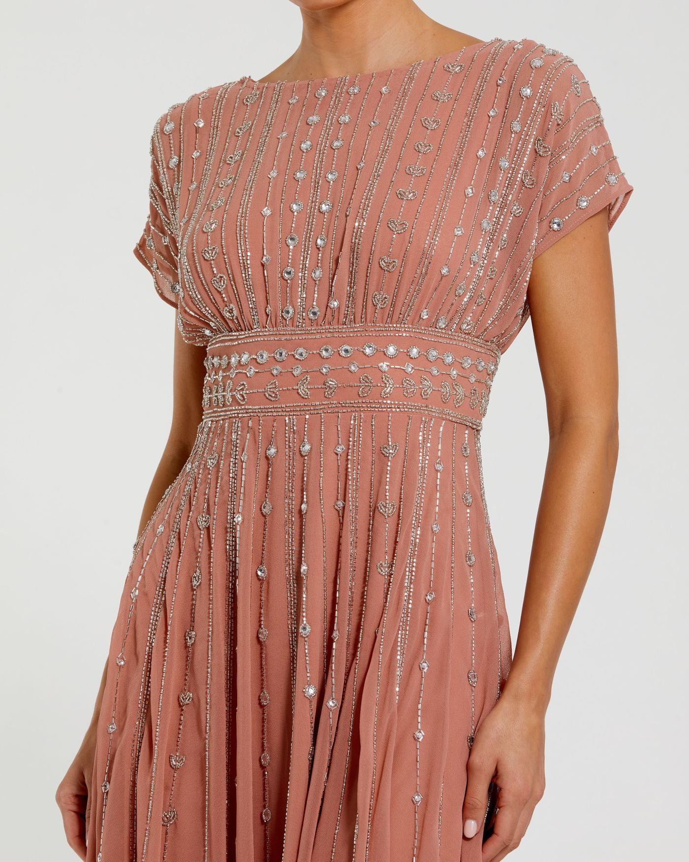 Pink Embellished Short Sleeve Midi Dress - Special Events Unlimited