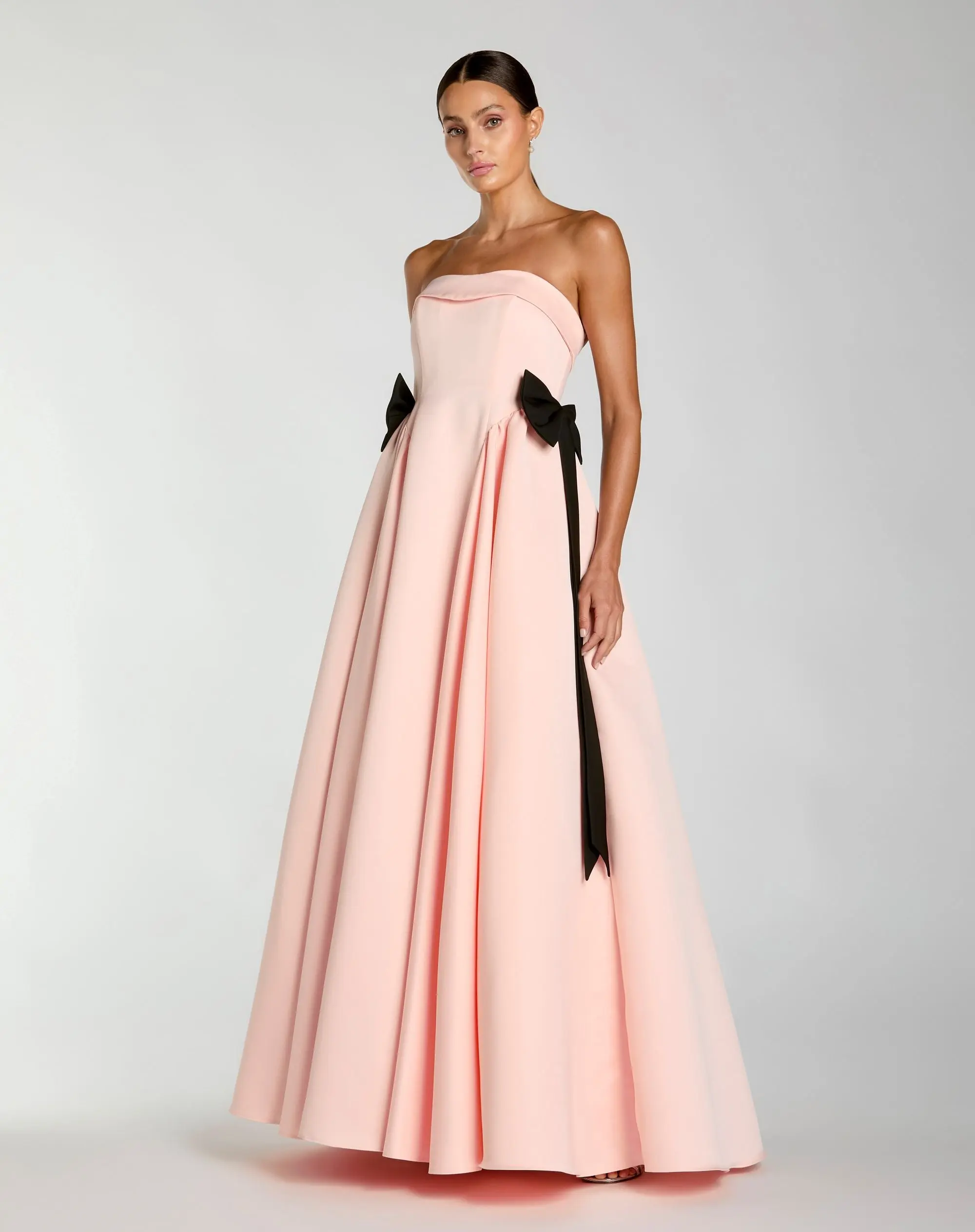Pink Satin Strapless Ball Gown With Bow Details - Special Events Unlimited