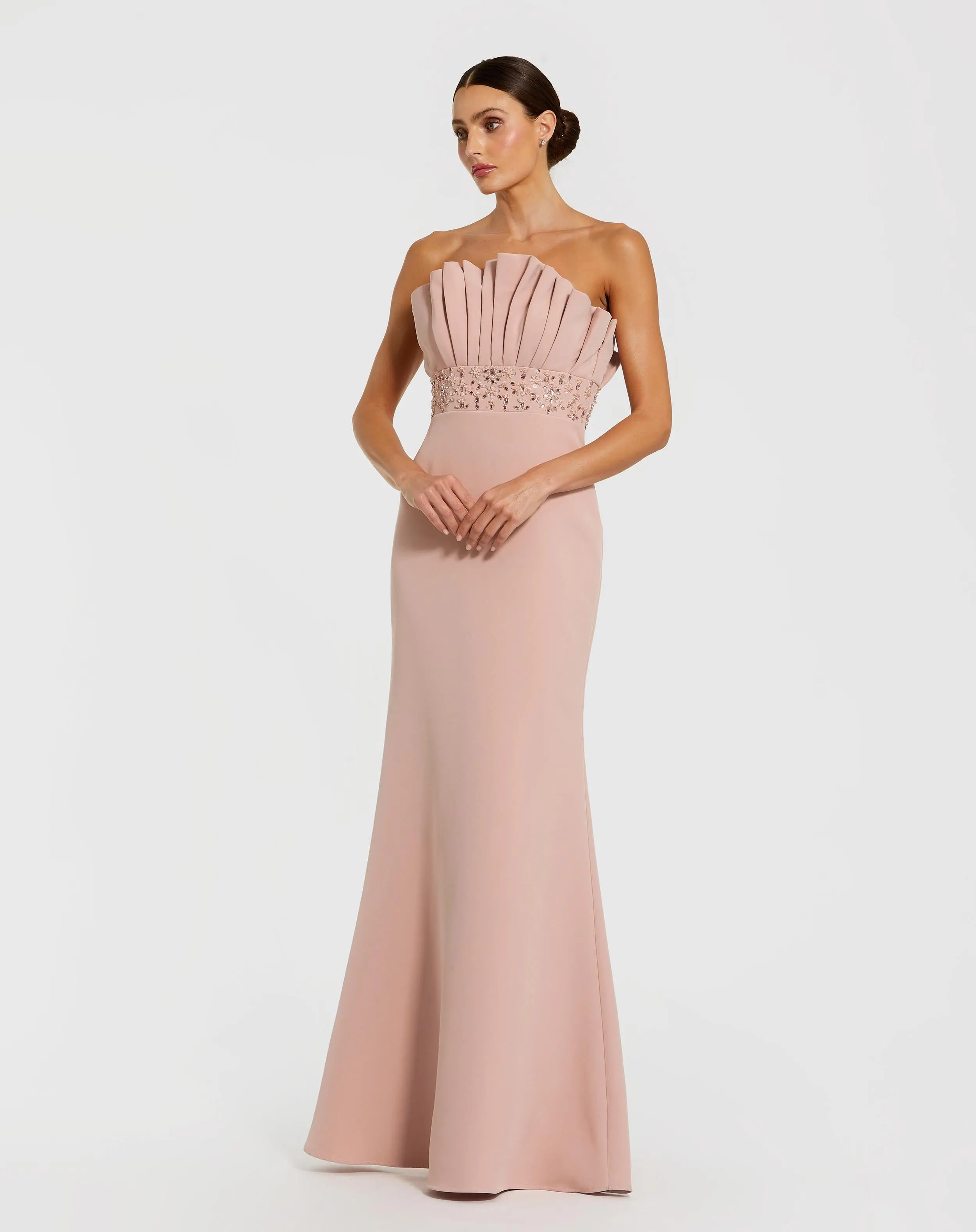 Pink Strapless Crepe Gown With Crystal Embellishments - Special Events Unlimited