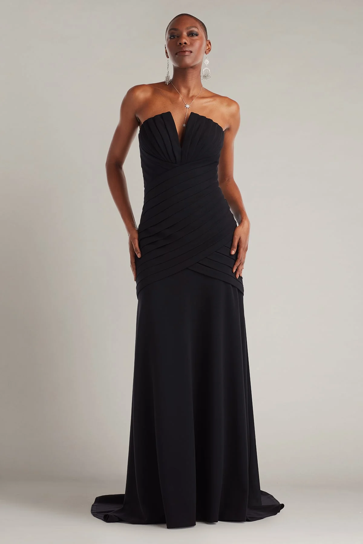 Vionna Shutter-Pleated Crepe Gown - Special Events Unlimited