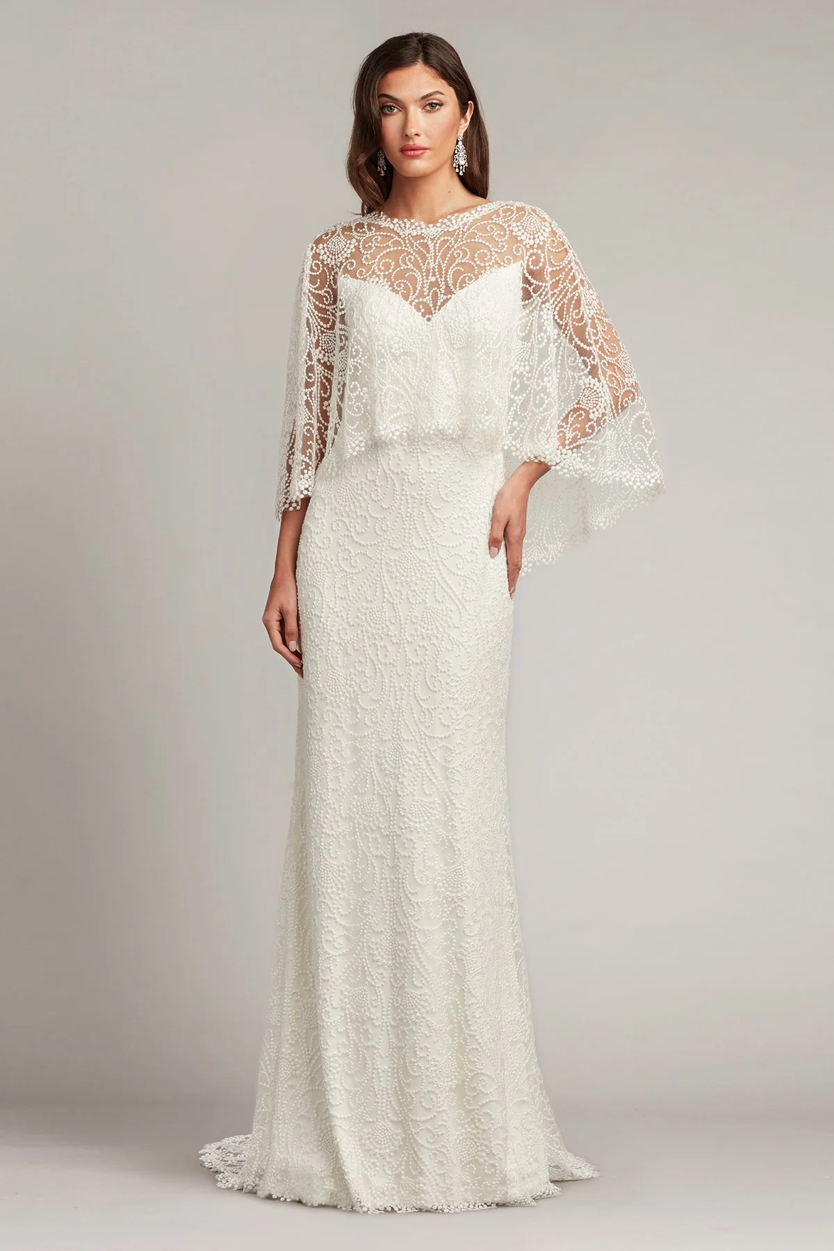Eagen Draped Overlay Embroidered Gown - Special Events Unlimited