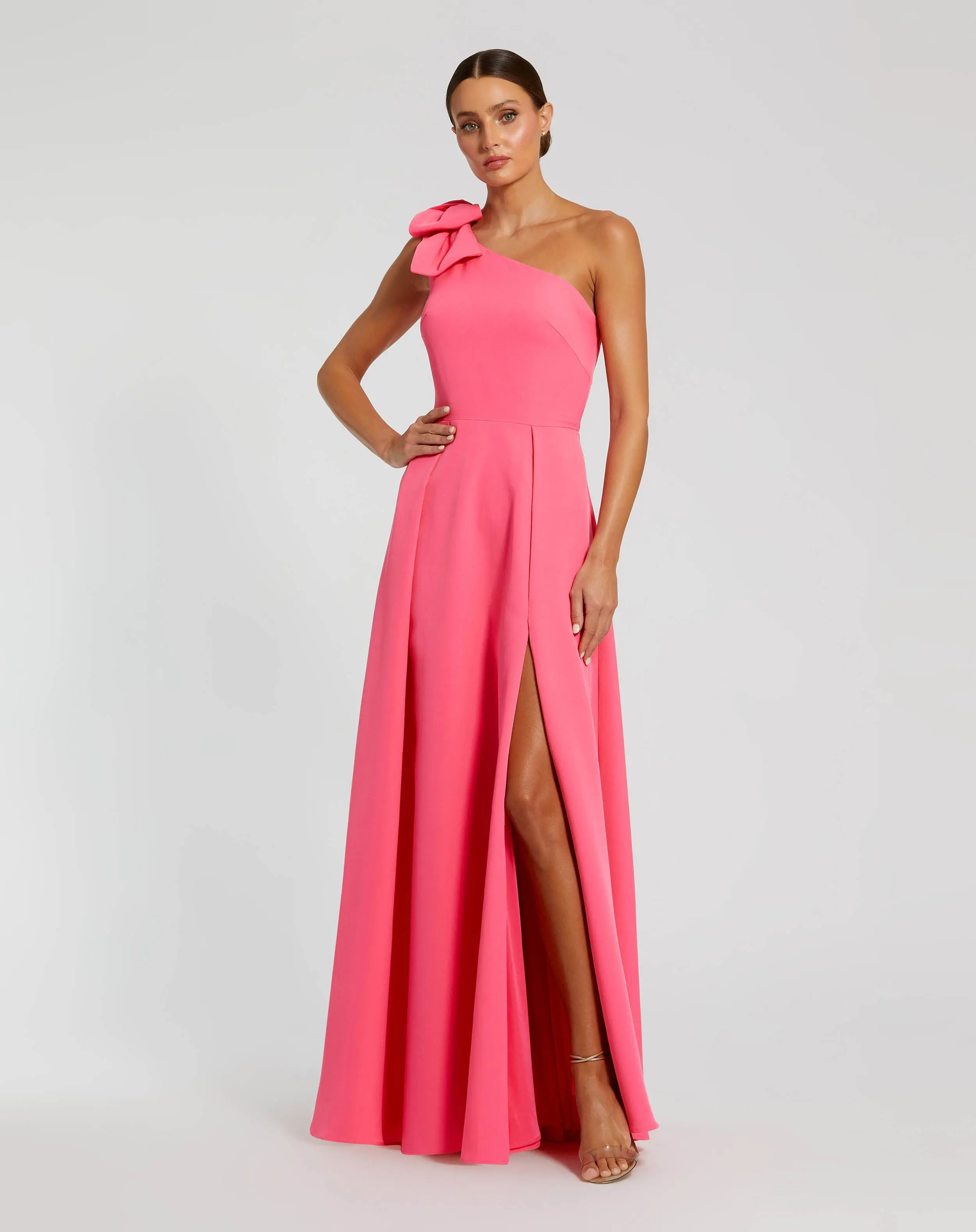 Pink Bow One Shoulder Sleeveless A-Line Gown - Special Events Unlimited