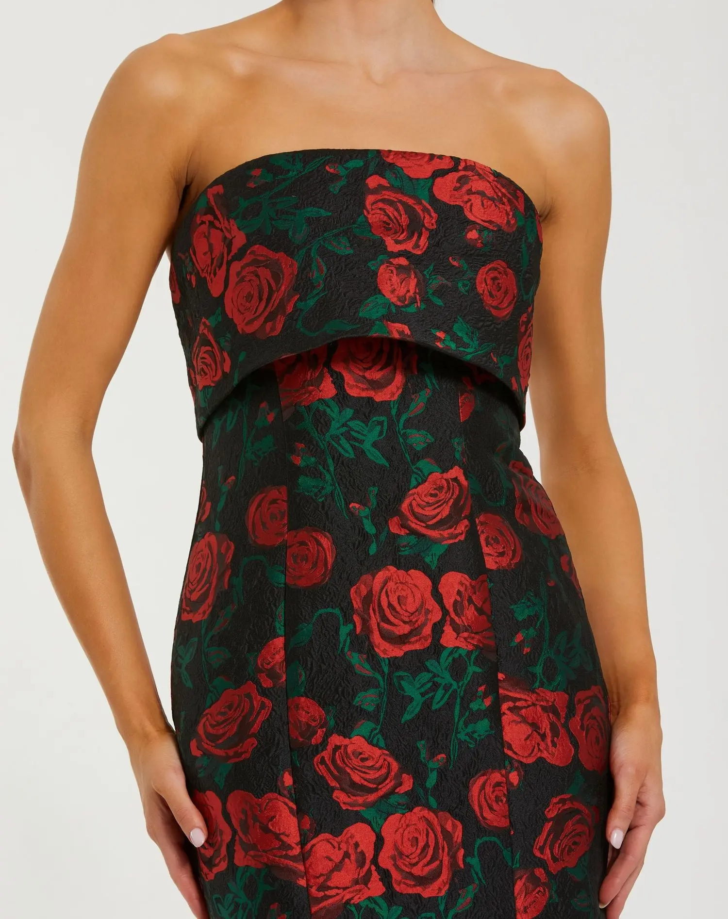 Black Strapless Floral Brocade Mermaid Gown - Special Events Unlimited