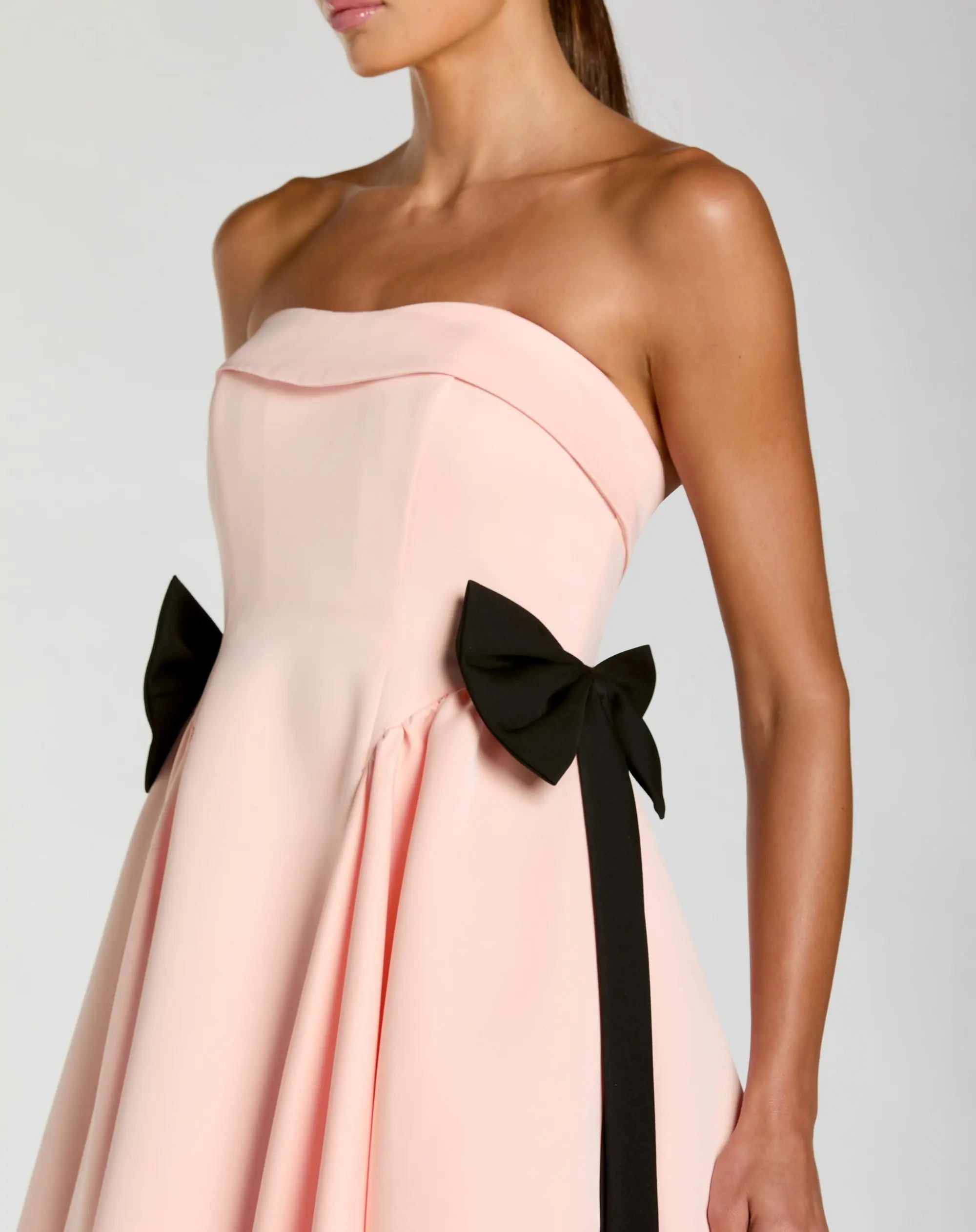 Pink Satin Strapless Ball Gown With Bow Details - Special Events Unlimited