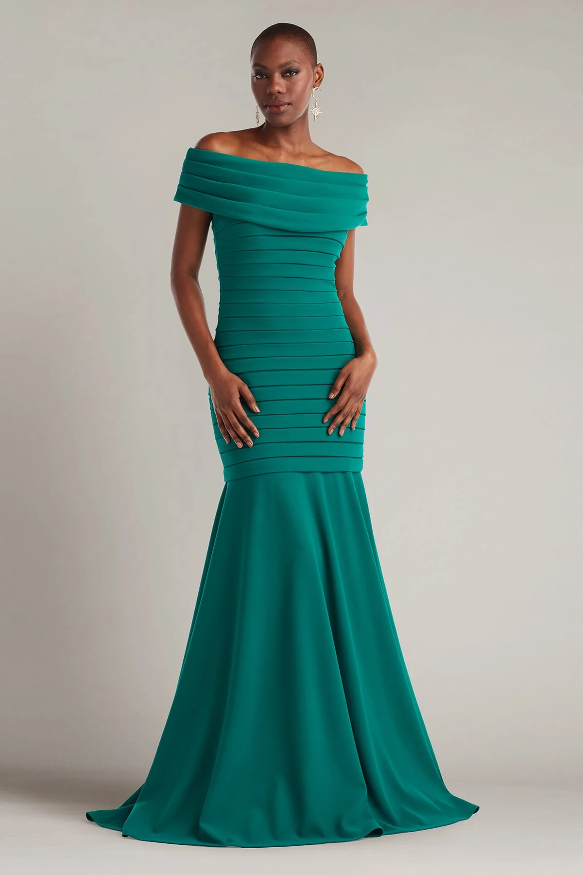 Elisea Shutter-Pleated Crepe Gown - Special Events Unlimited