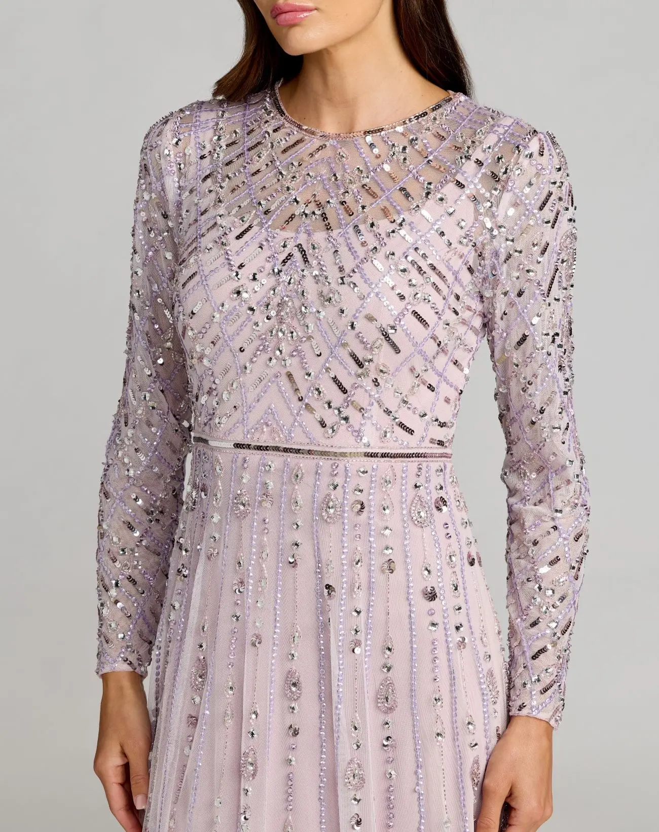 Purple Embellished Long Sleeve Evening Gown - Special Events Unlimited