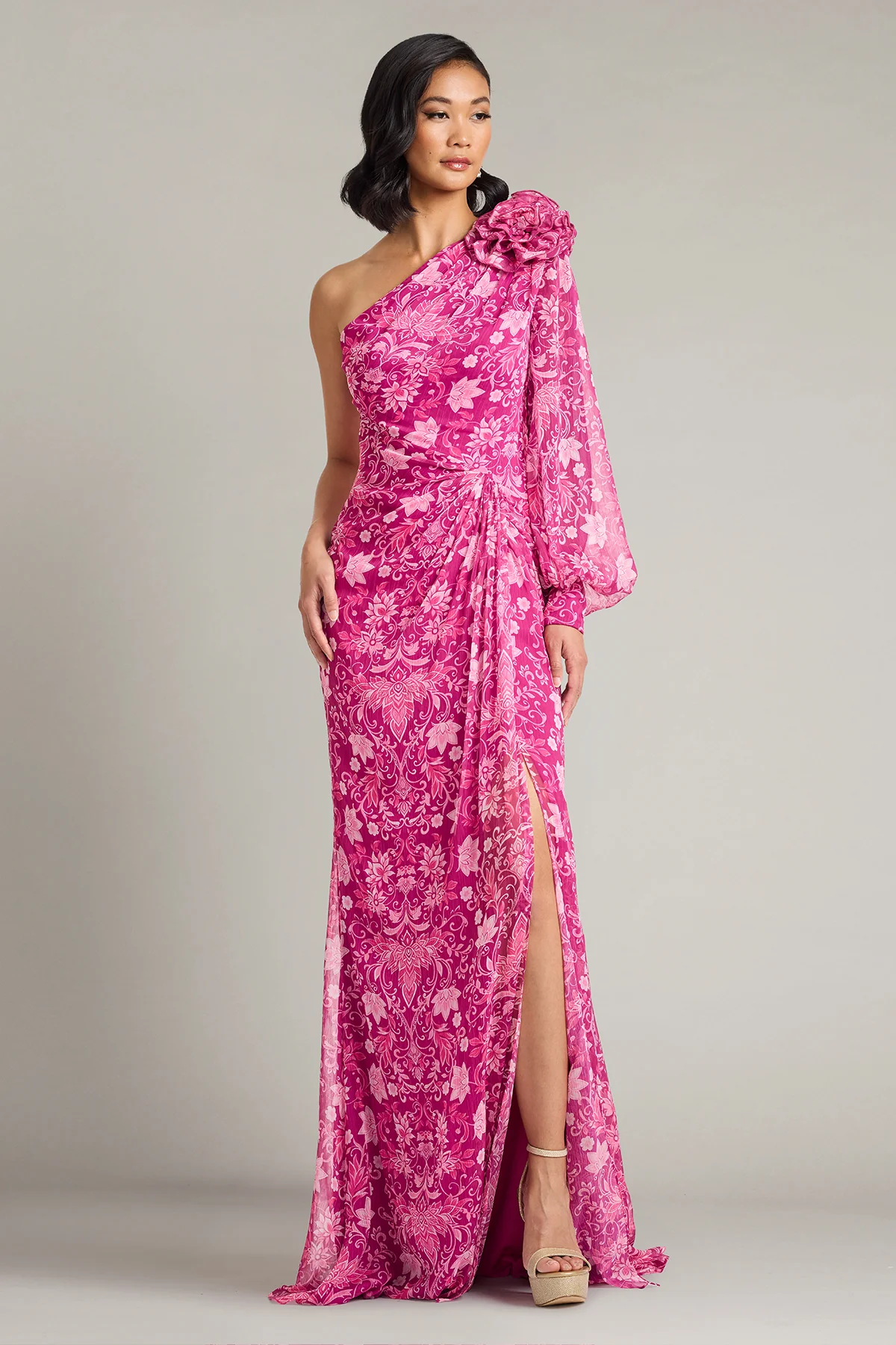 Bosson Floral Print One-Shoulder Gown - Special Events Unlimited