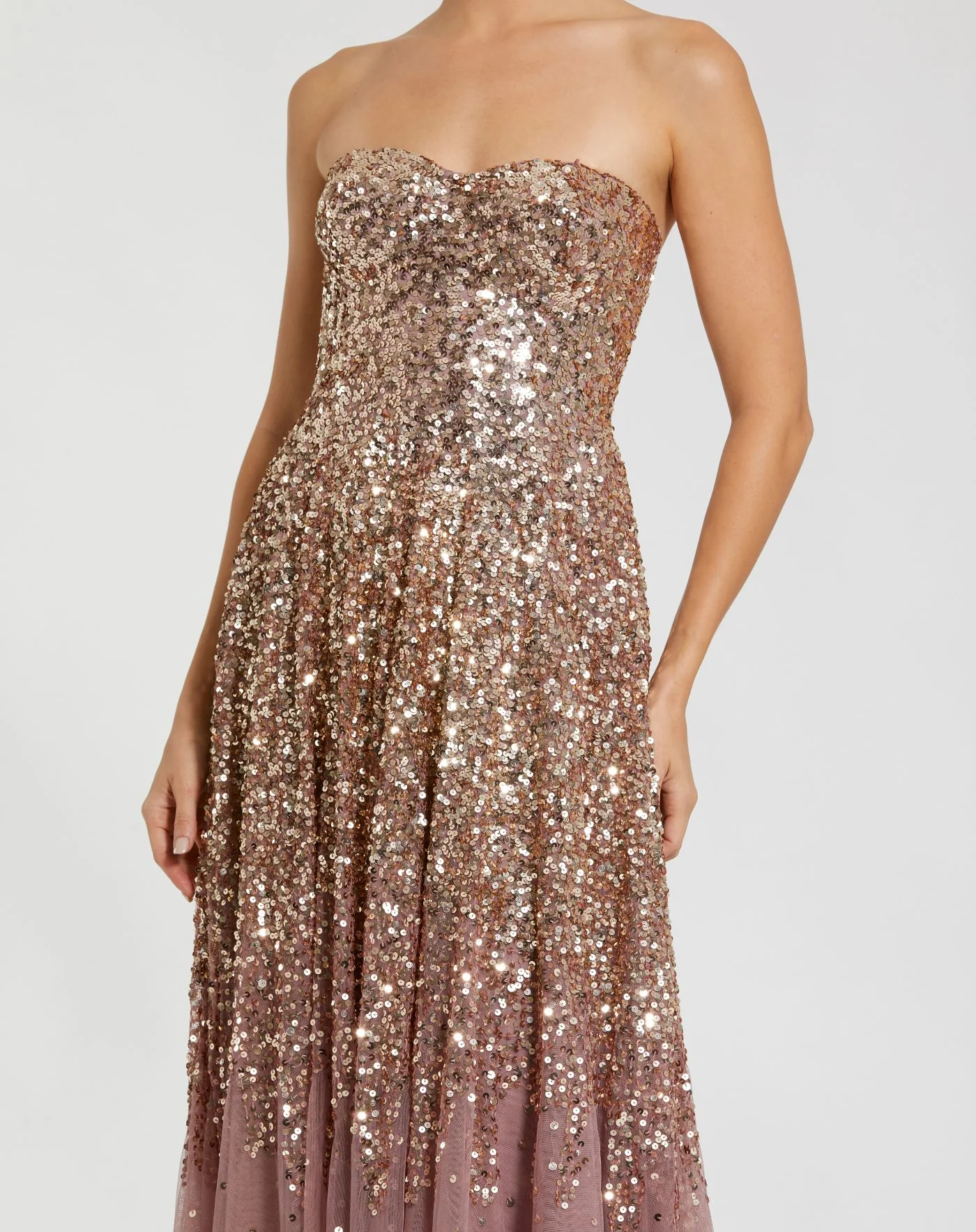 Pink Strapless Sweetheart Neck Sequin Ombre Gown - Special Events Unlimited