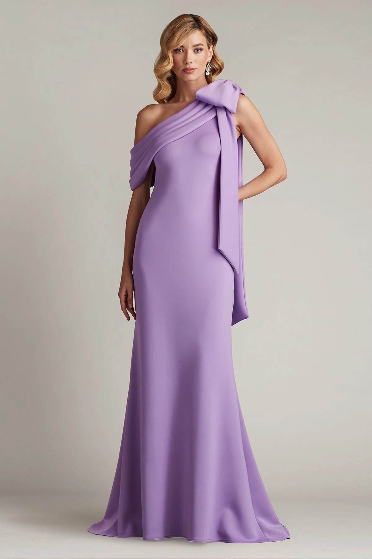 Cassia Bow-Shoulder Crepe Gown - Special Events Unlimited