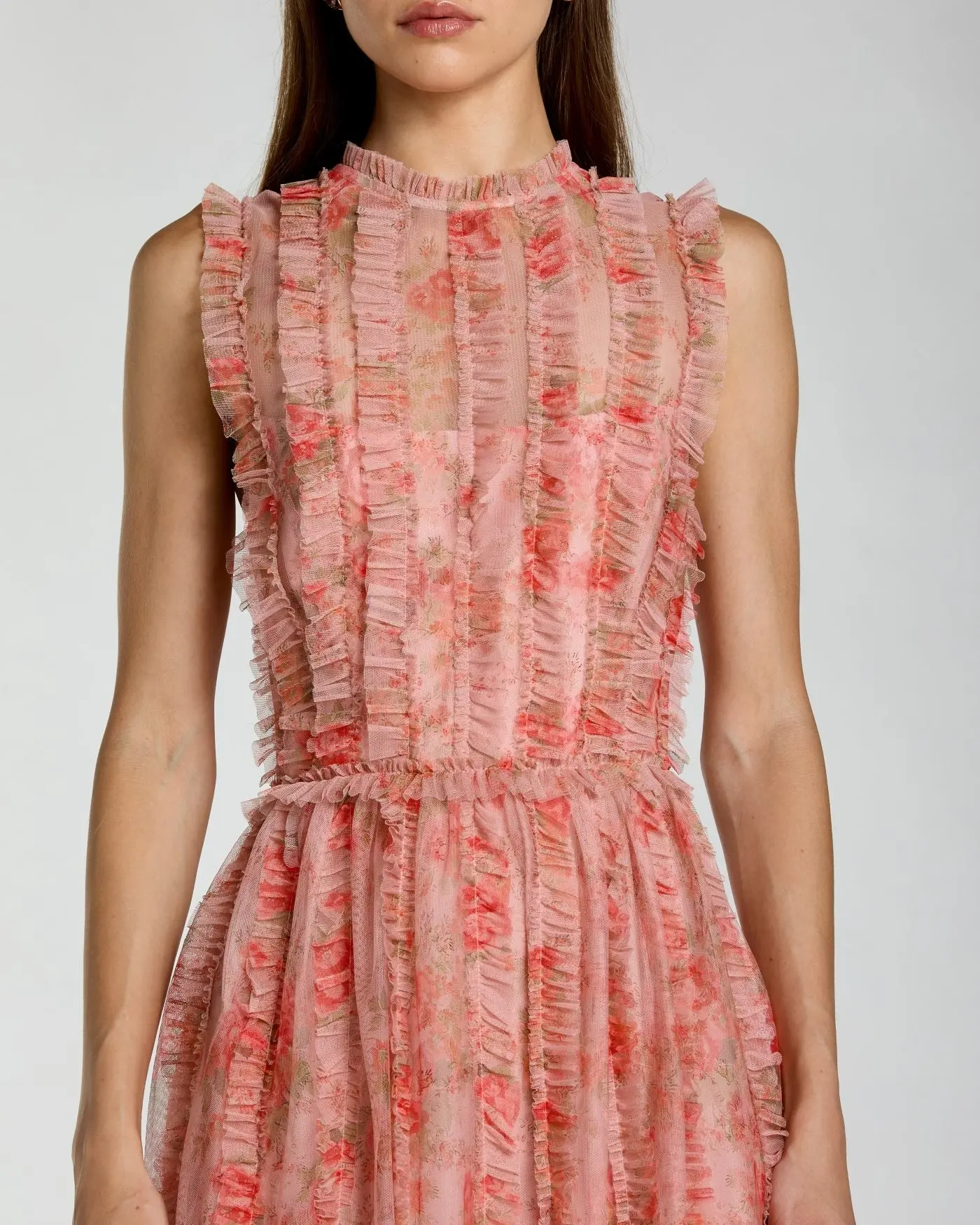 Pink Sleeveless Tiered Ruffle Floral Maxi Dress - Special Events Unlimited