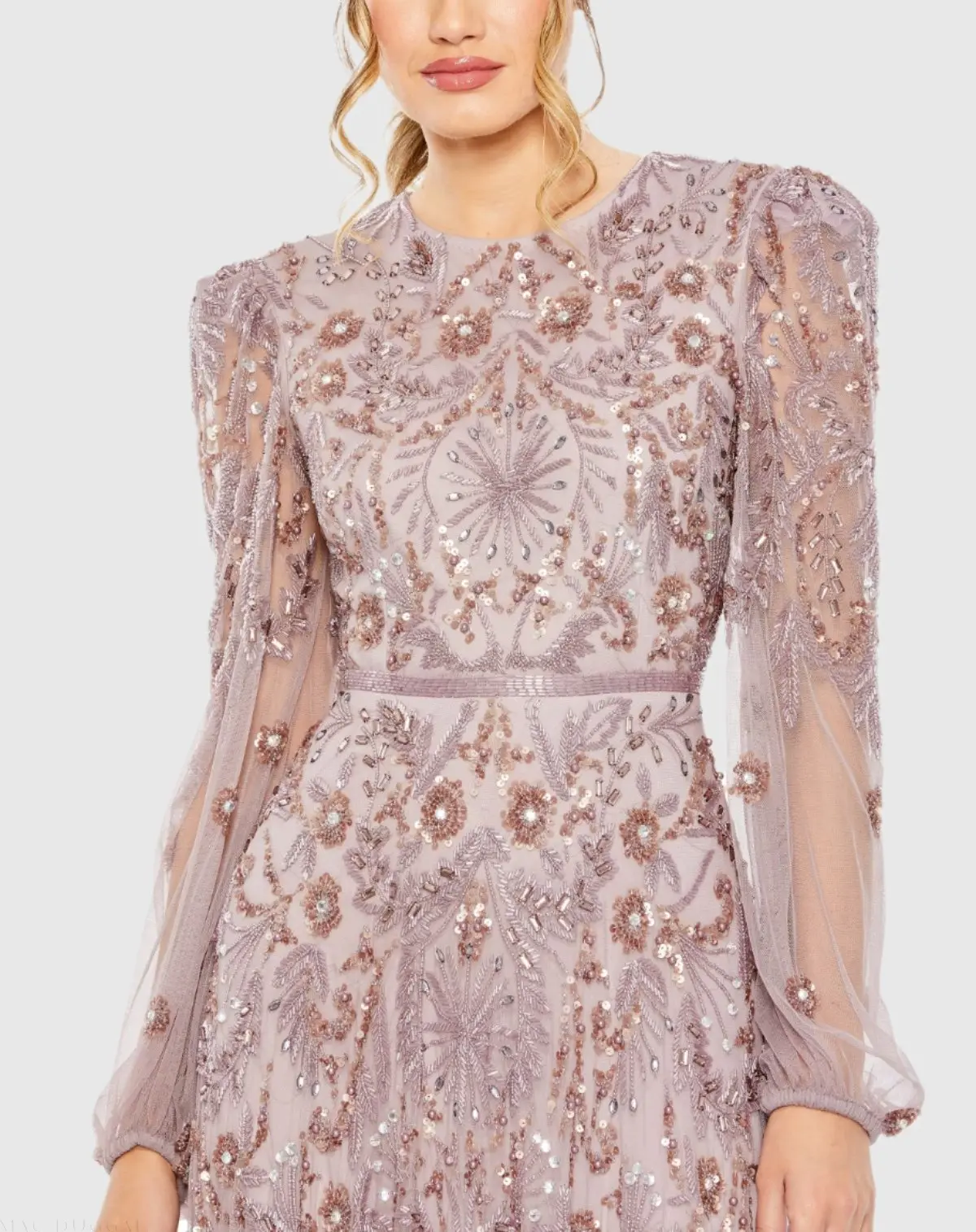 Purple Puff Sleeve Embellished A Line Gown - Special Events Unlimited