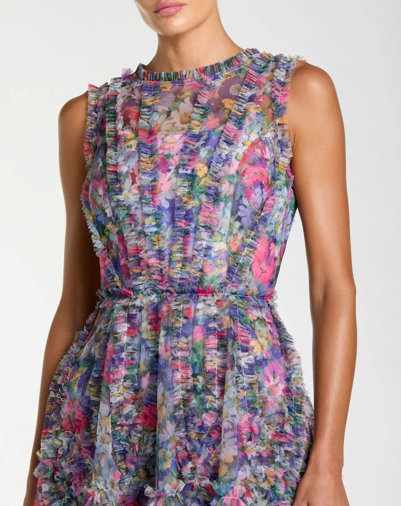 Purple Multicolor Micro Ruffle Floral A-Line Mini Dress - Special Events Unlimited