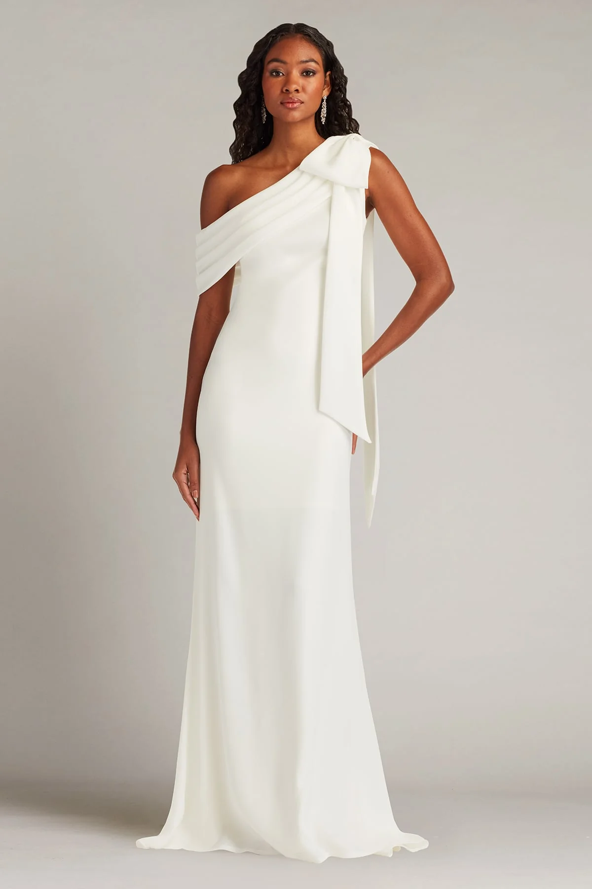 Cassia Bow-Shoulder Crepe Gown - Special Events Unlimited