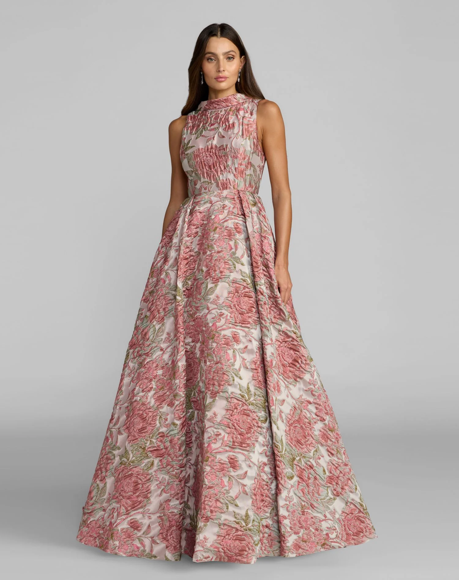 Pink Sleeveless Brocade V-Back Ball Gown - Special Events Unlimited