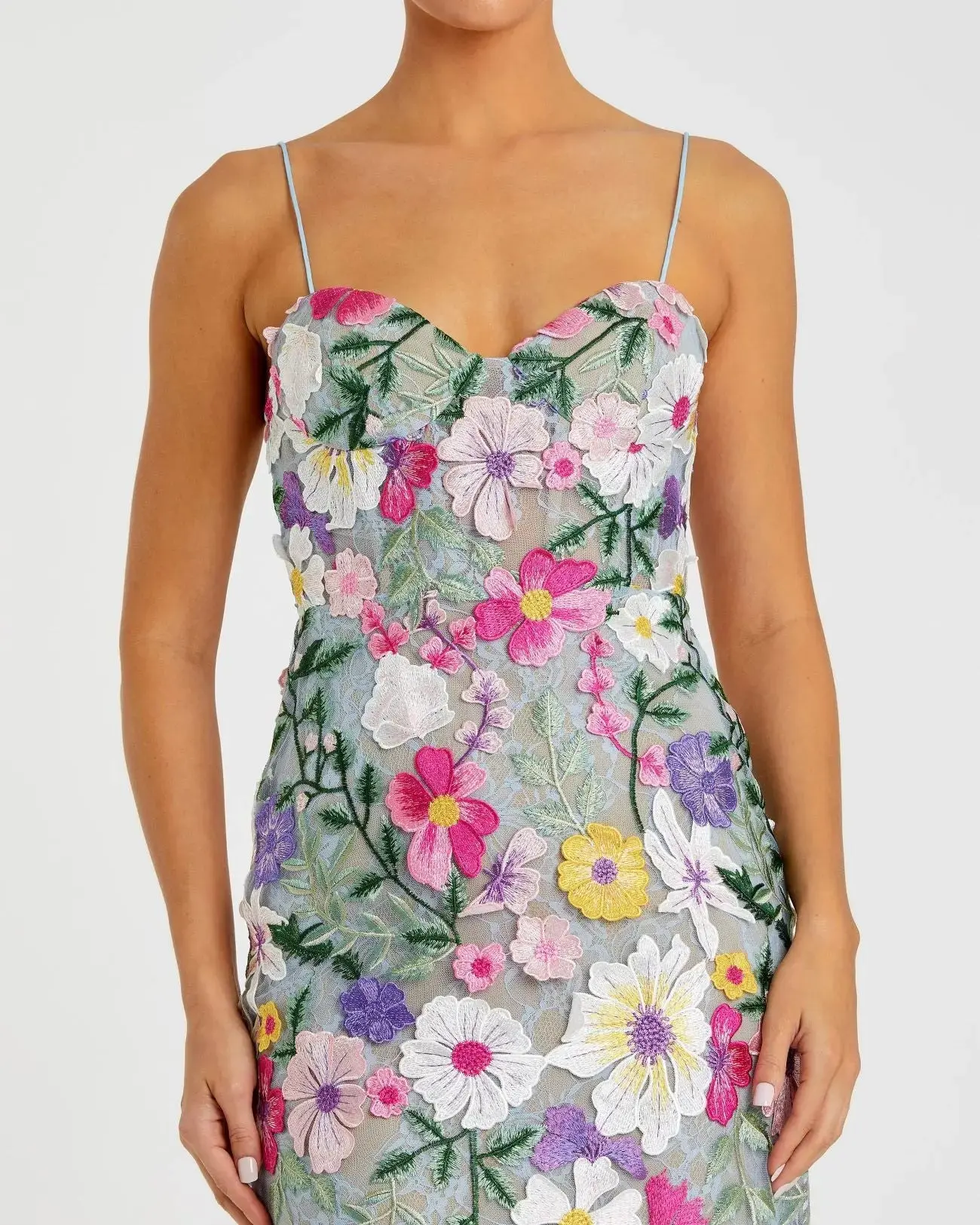 Petite Green Floral Embroidered Sleeveless Bustier Gown - Special Events Unlimited