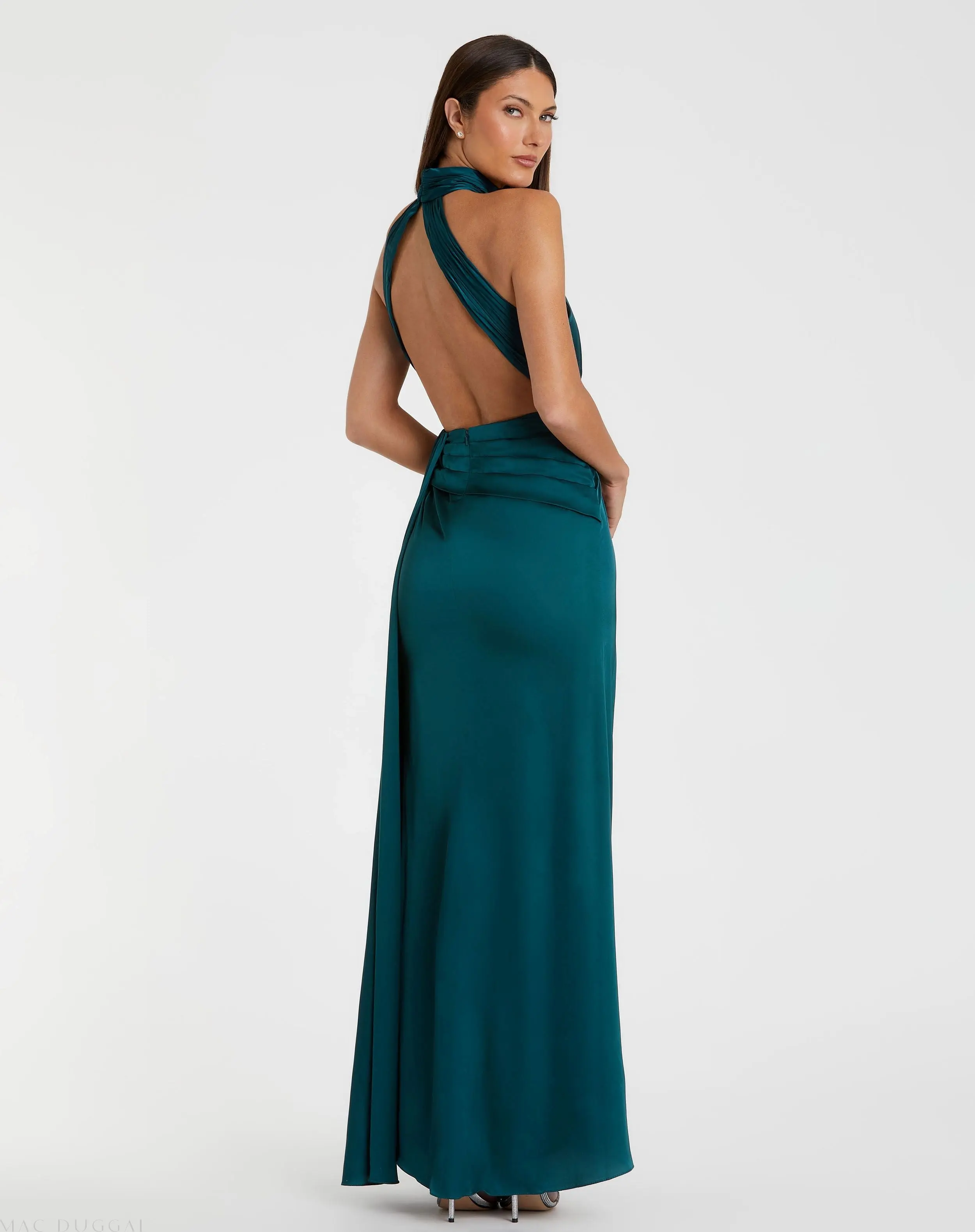 Blue Sleeveless Open Back Satin Gown - Special Events Unlimited