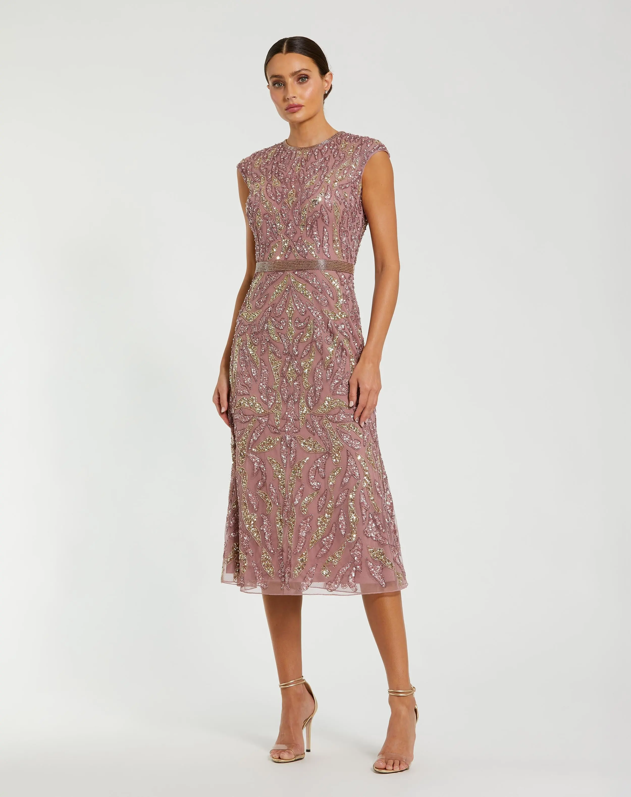Purple Sequin Embellished High Neck Midi Dress - Special Events Unlimited